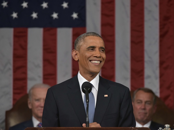 U.S. President Barack Obama delivers the State of the Union address on January 20, 2015 in the House Chamber of the U.S. Capitol in Washington, DC. Obama was expected to lay out a broad agenda to address income inequality, making it easier for Americans to afford college education, and child care.