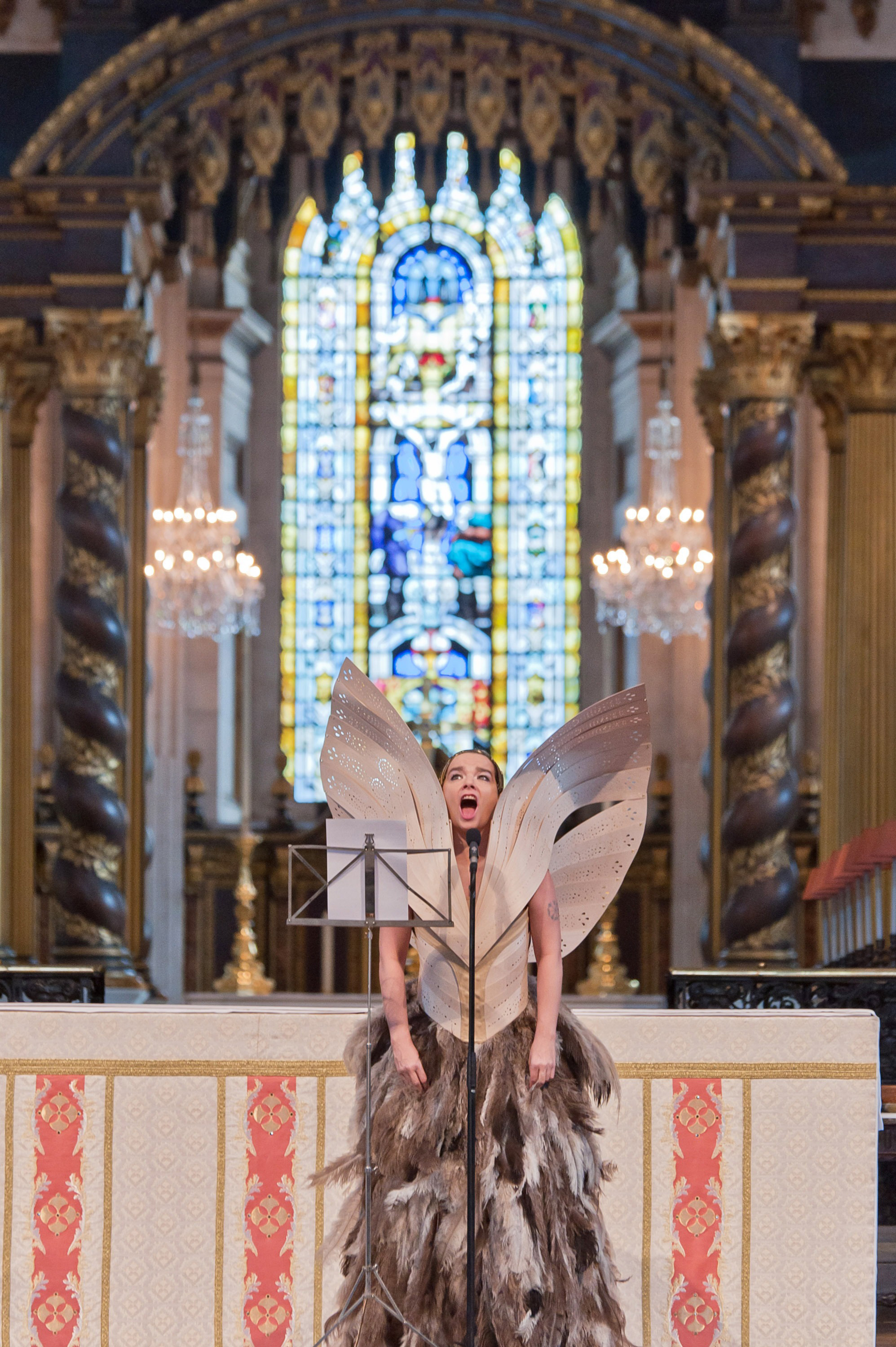 Björk performs at the Alexander McQueen Memorial Service at St. Paul's Cathedral in London on Sept. 20, 2010.