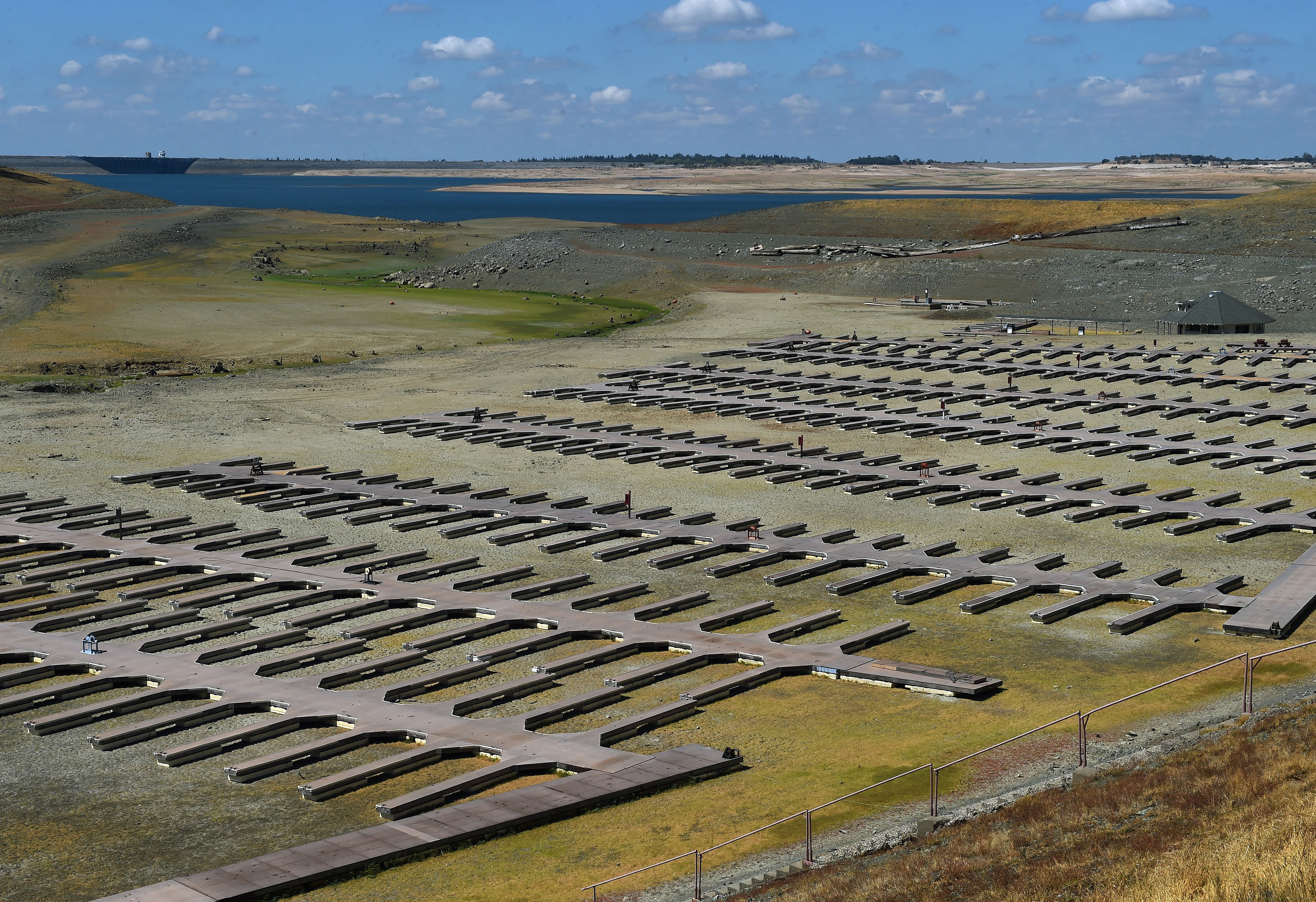 Boat docks sit empty on dry land, as Folsom Lake reservoir near Sacramento stands at only 18 percent capacity, as severe drought continues in California on Sept. 17, 2015. (Mark Ralston—AFP/Getty Images)