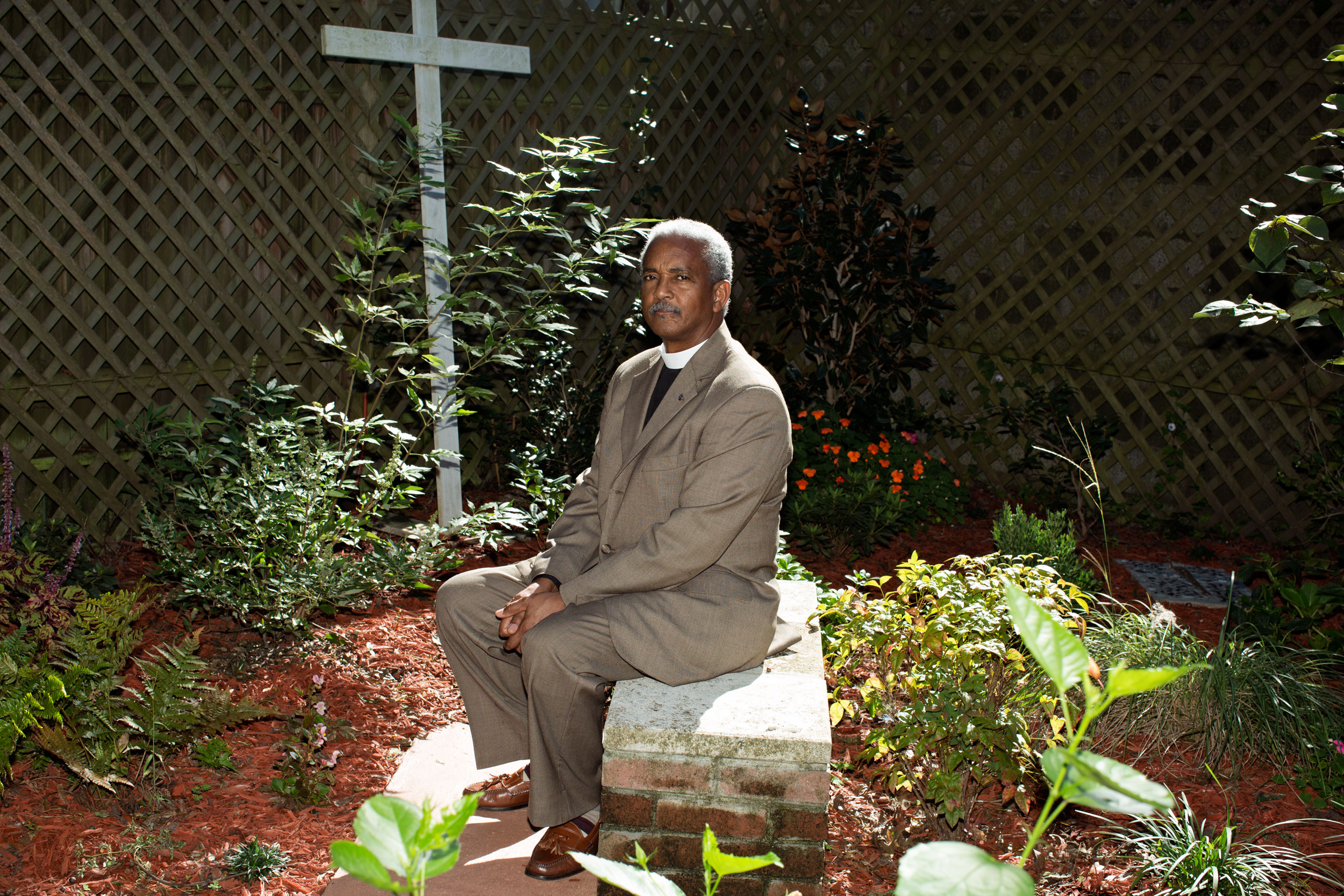 The Rev. Anthony Thompson
                              
                              Myra Thompson’s husband in a garden at his Charleston church that is dedicated to his late wife. He found out after the tragedy that Myra had been made a minister that night and that the Bible study was her first official act.
