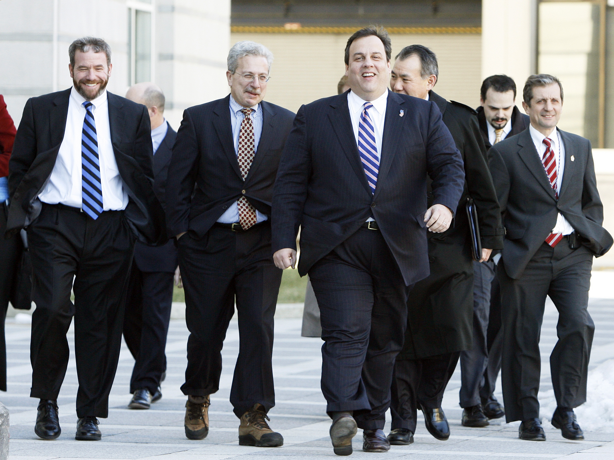 Then-U.S. Attorney Chris Christie heads to a news conference following the indictment of N.J. Senator Joseph Coniglio in Newark, N.J. on Feb. 14, 2008. (William Perlman—The Star-Ledger/Corbis)