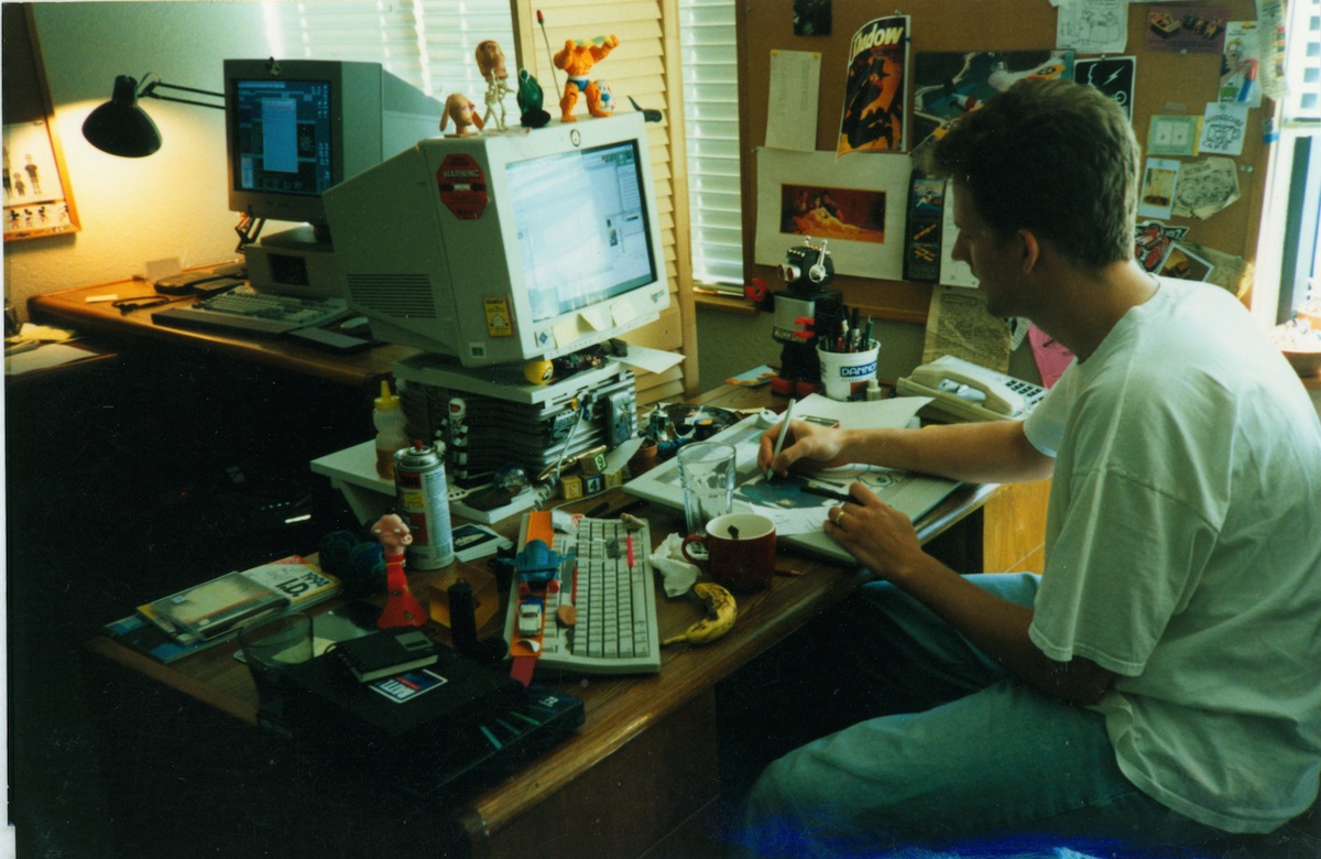 Animator Pete Docter at work on Toy Story (Courtesy Deborah Coleman / Pixar)