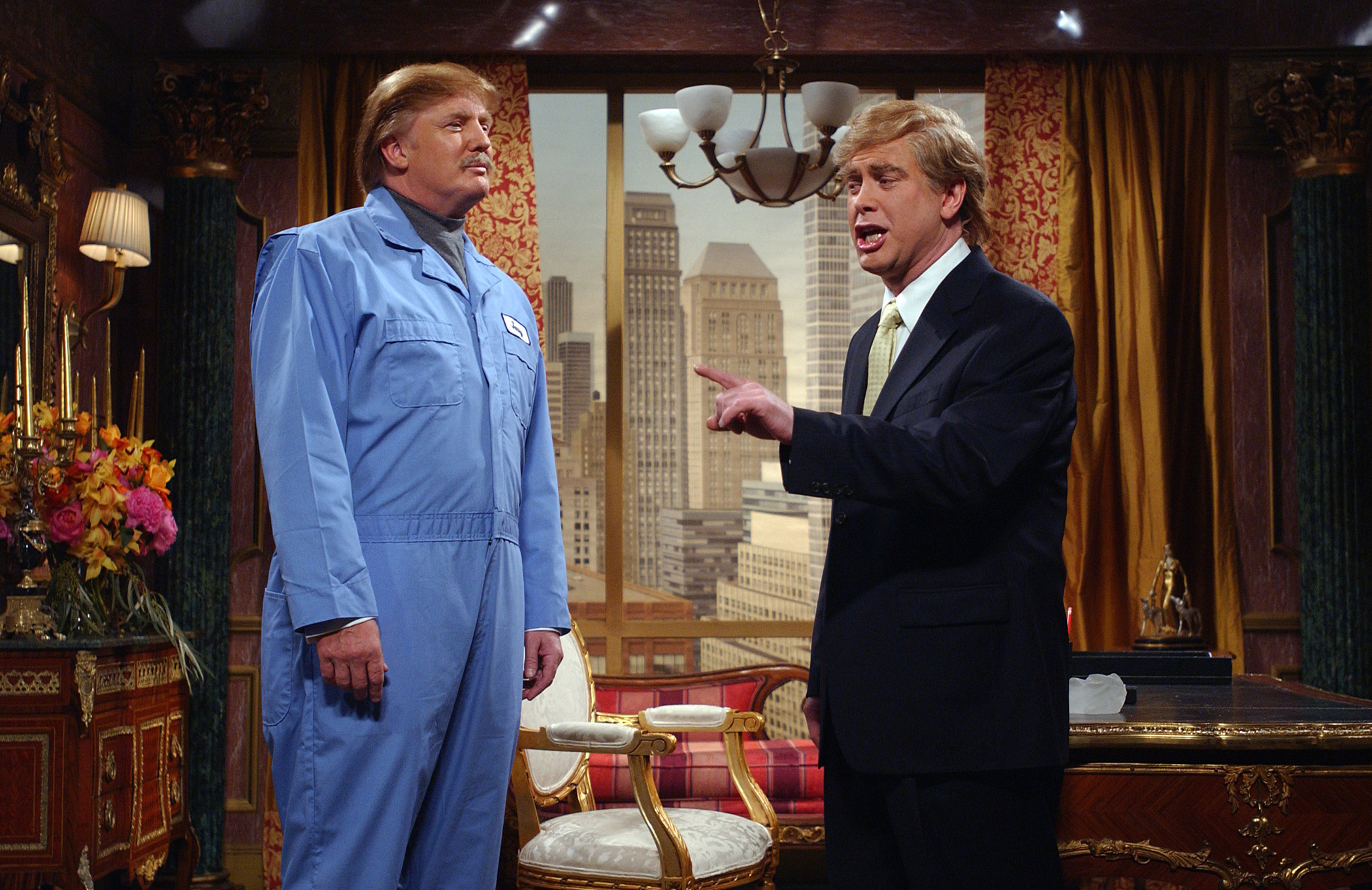 Darrell Hammond as Donald Trump, right, appears with Donald Trump as Jerry the Janitor in the SNL sketch 'The Prince and the Pauper' on April 3, 2004.