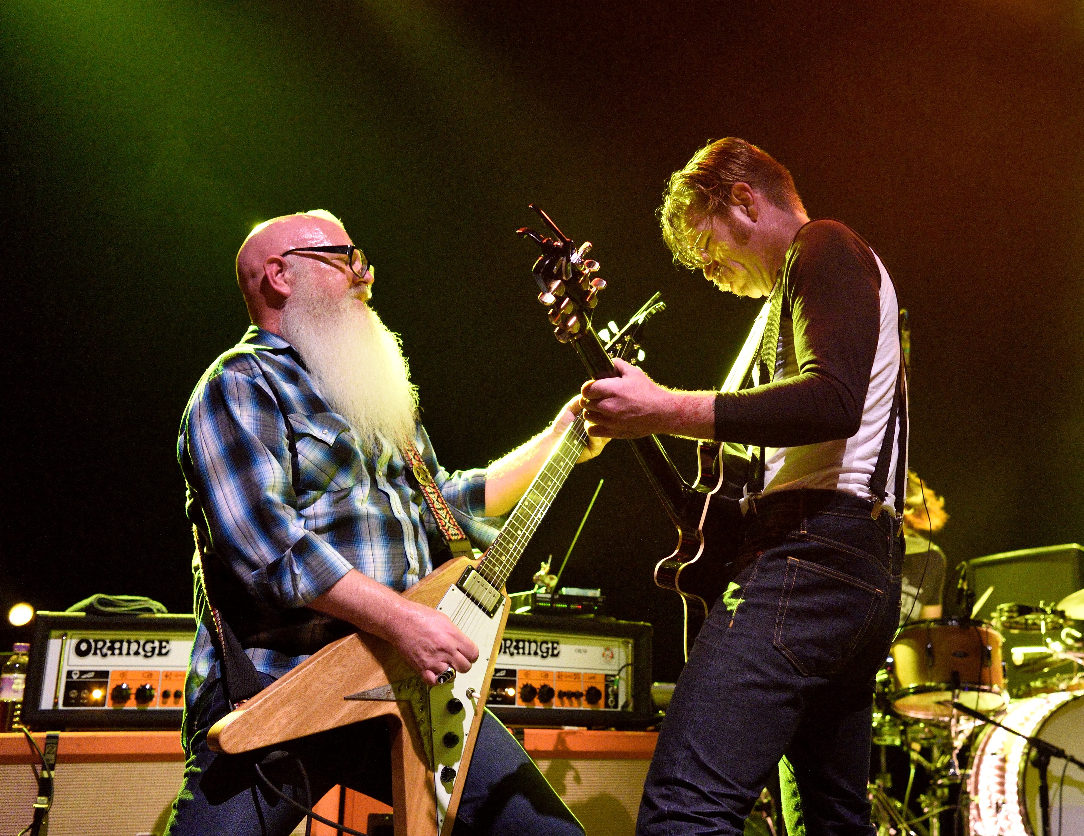 From left, Dave Catching and Jesse Hughes of Eagles of Death Metal perform at The Forum on Nov. 5, 2015 in London. Gust Stewart-Getty Images (Gus Stewart—Getty Images)