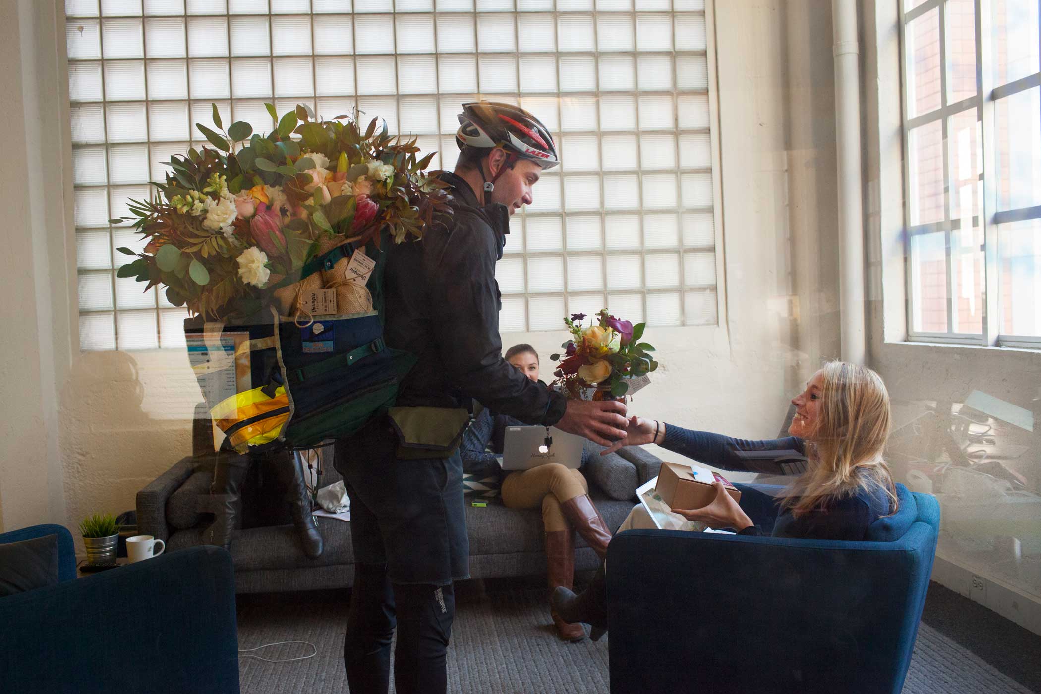 A Farmgirl Flower's customer receives a surprise bouquet delivery.