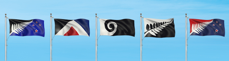 The five prospective designs for the new New Zealand flag (Government of New Zealand)