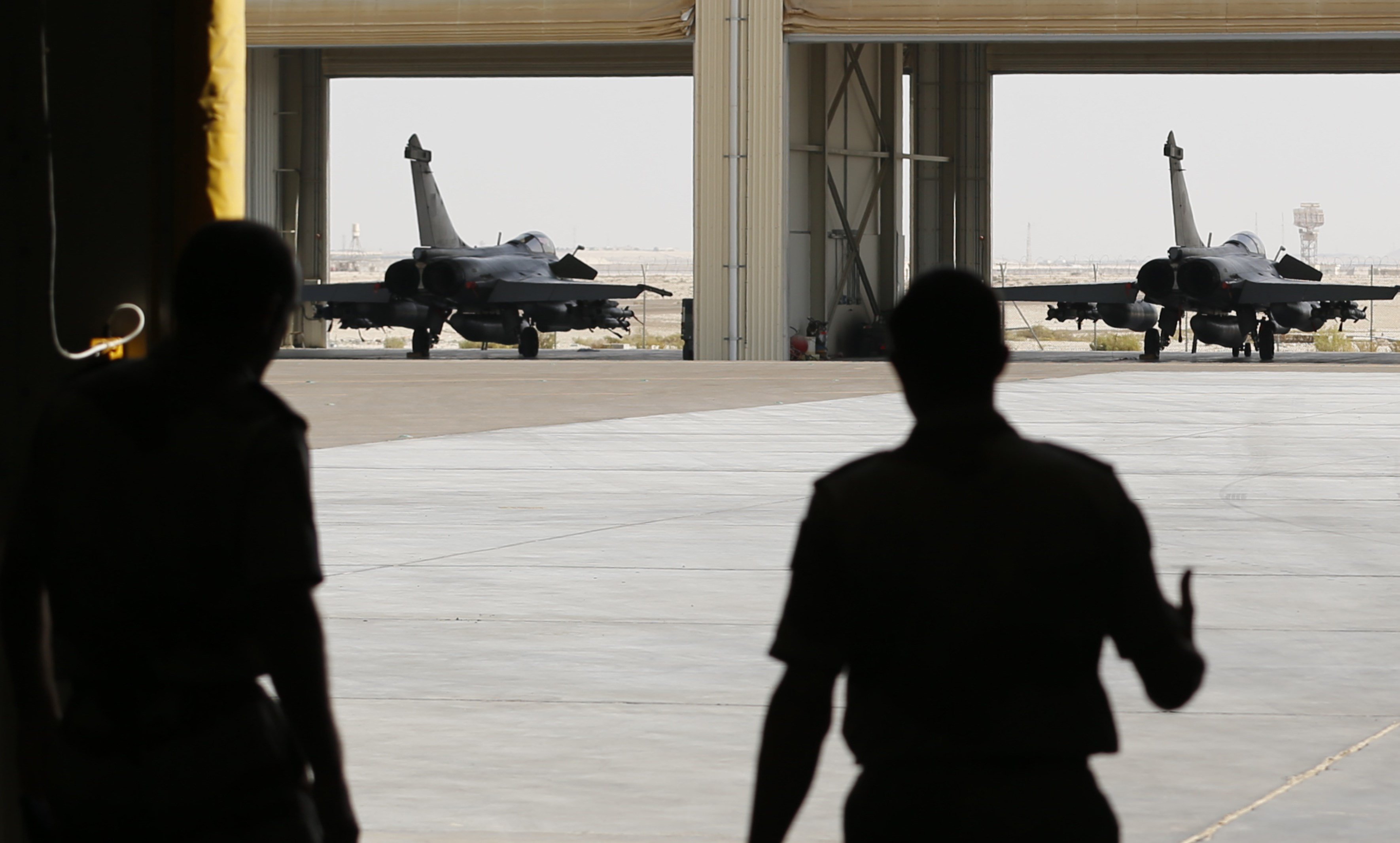 French army Rafale fighter jets at a military base at an undisclosed location in the Gulf, as the French army conducts operations against ISIS in Syria and Iraq, on Nov. 17, 2015. (Karim Sahib—AFP/Getty Images)