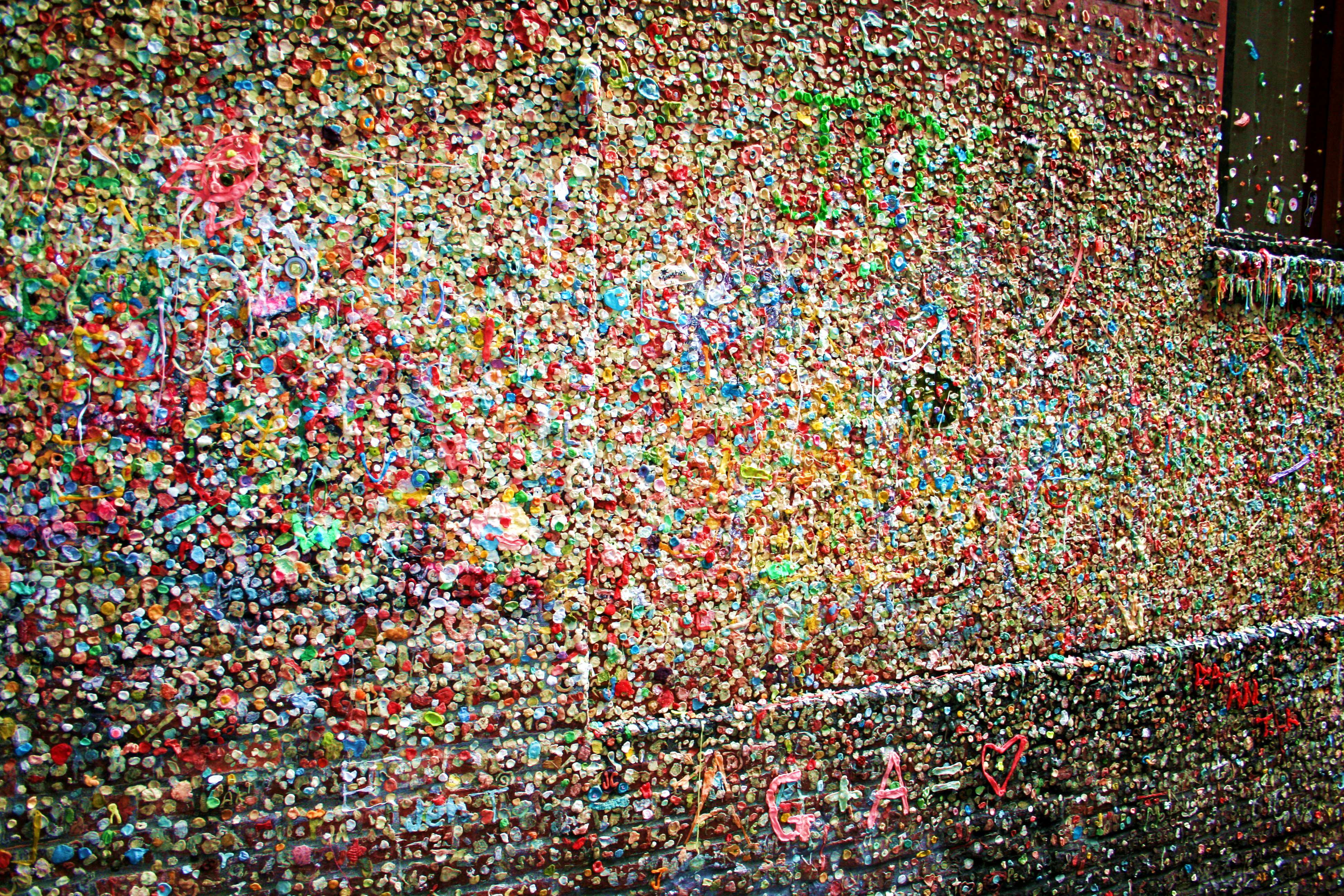 Tourists from all over the world have come to stick chewing gum to a wall on Post Alley near Pike Place Market in Seattle. (Barcroft Media— Getty Images)