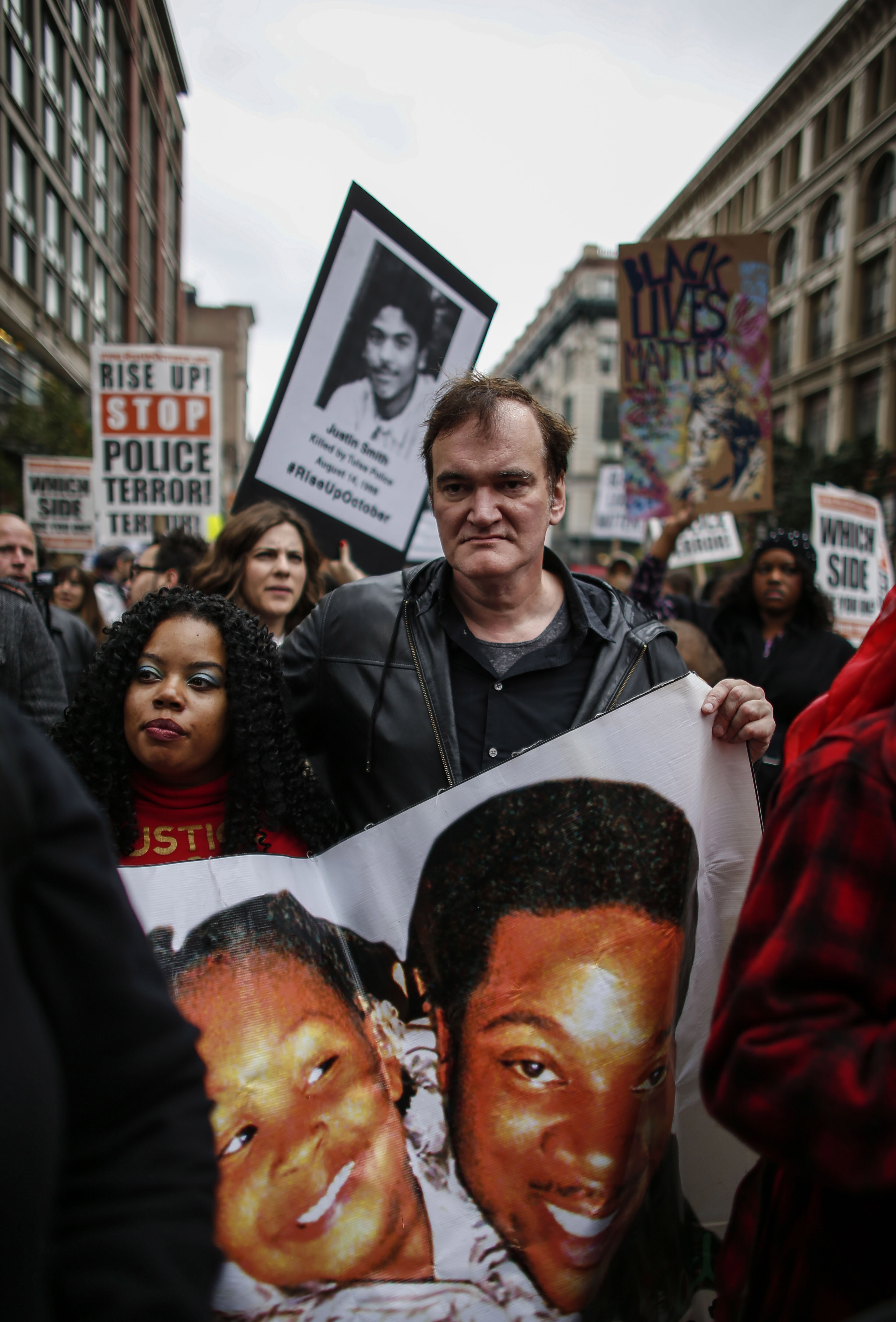 Director Quentin Tarantino attends a march to denounce police brutality in Washington Square Park October 24, 2015 in New York City. (Kena Betancur--Getty Images) (Kena Betancur&mdash;Getty Images)