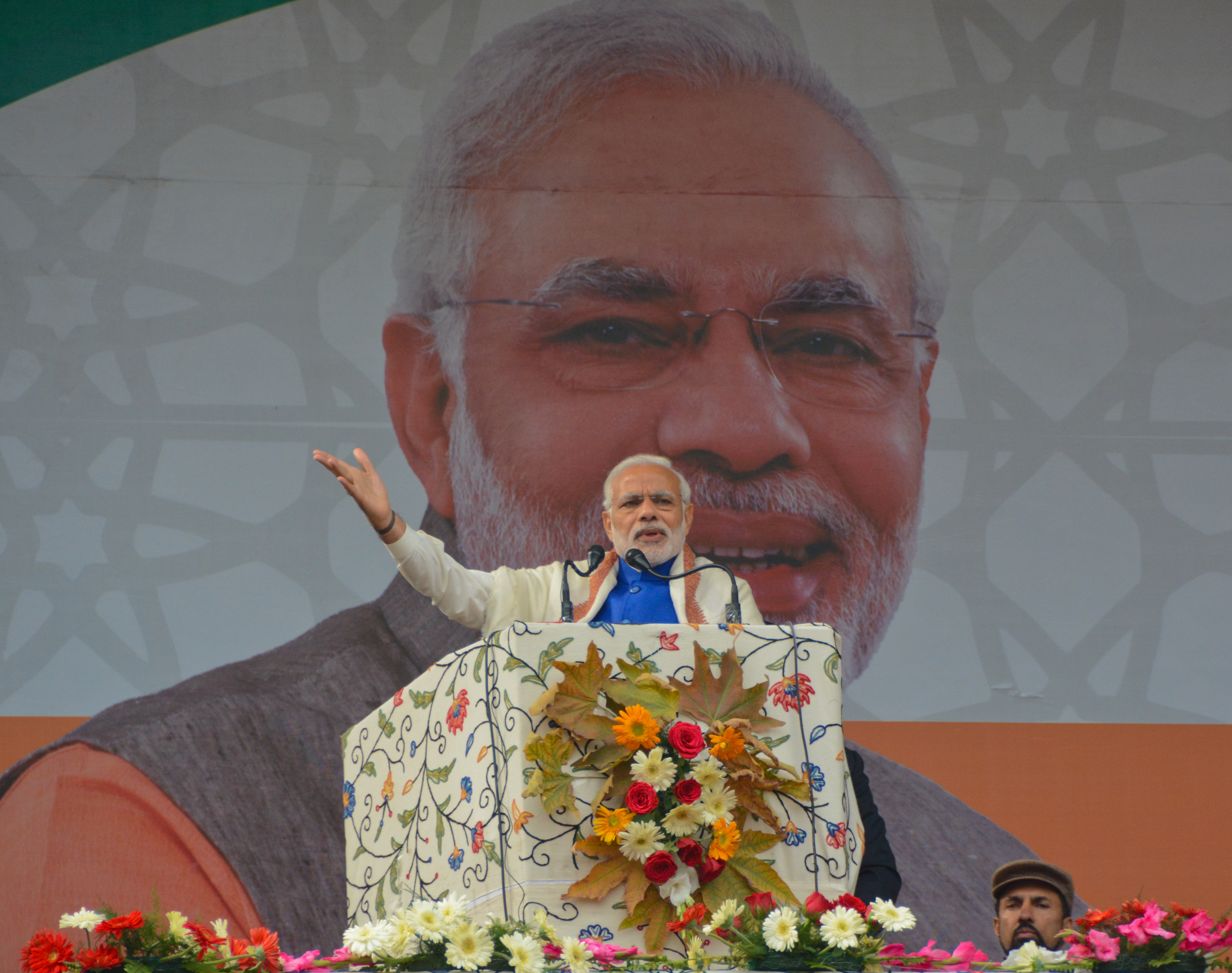 Indian Prime Minister Narendra Modi speaks during a public rally at Sheri Kashmir cricket stadium on Nov. 7, 2015, in Srinagar, the summer capital of Indian-administered Kashmir (Yawar Nazir—Getty Images)
