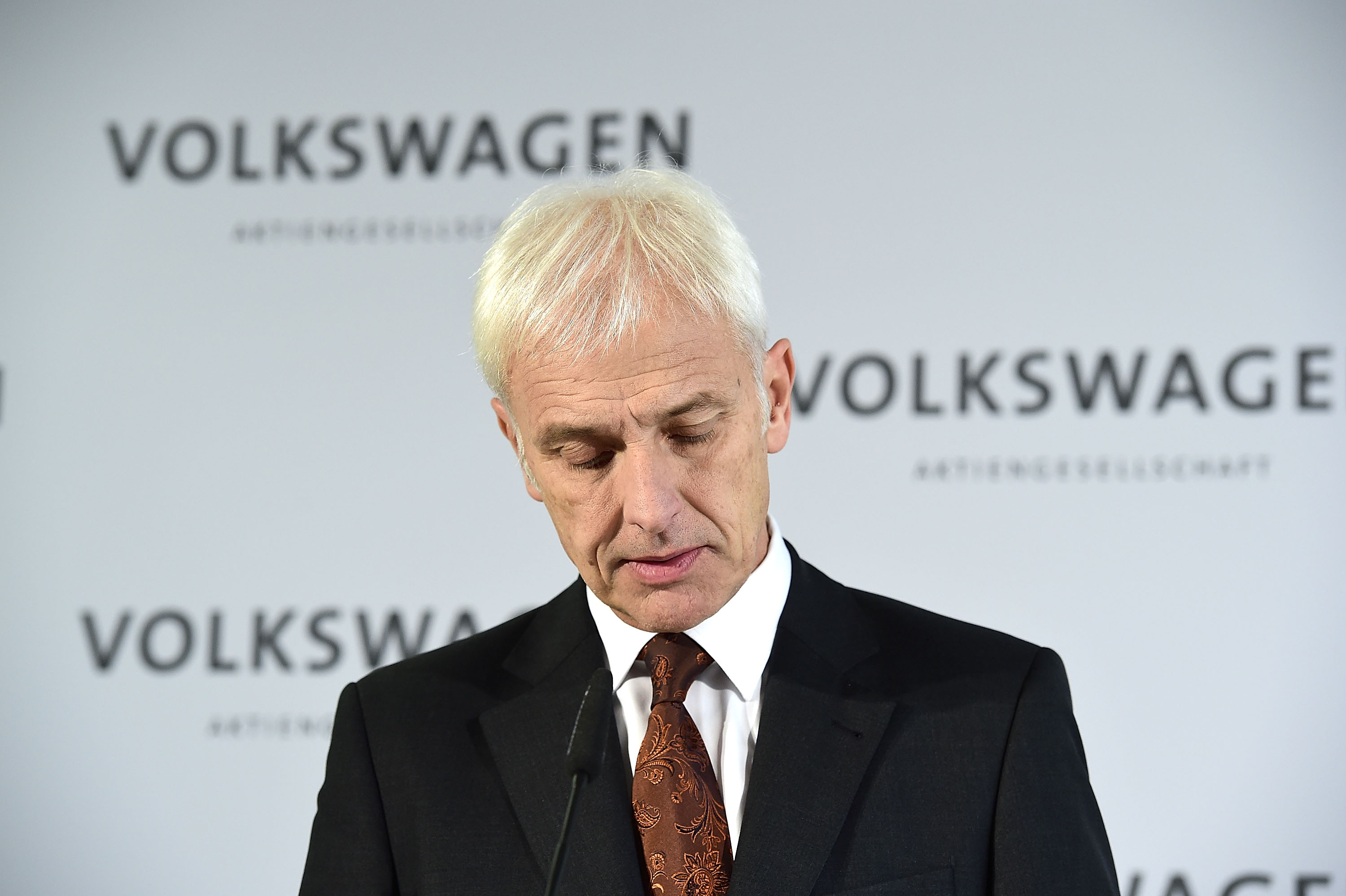 Matthias Mueller, CEO of Volkswagen Group, speaks to the media following a meeting of high-ranking Volkswagen managers on November 20, 2015 in Wolfsburg, Germany. (Alexander Koerner&mdash;Getty Images)