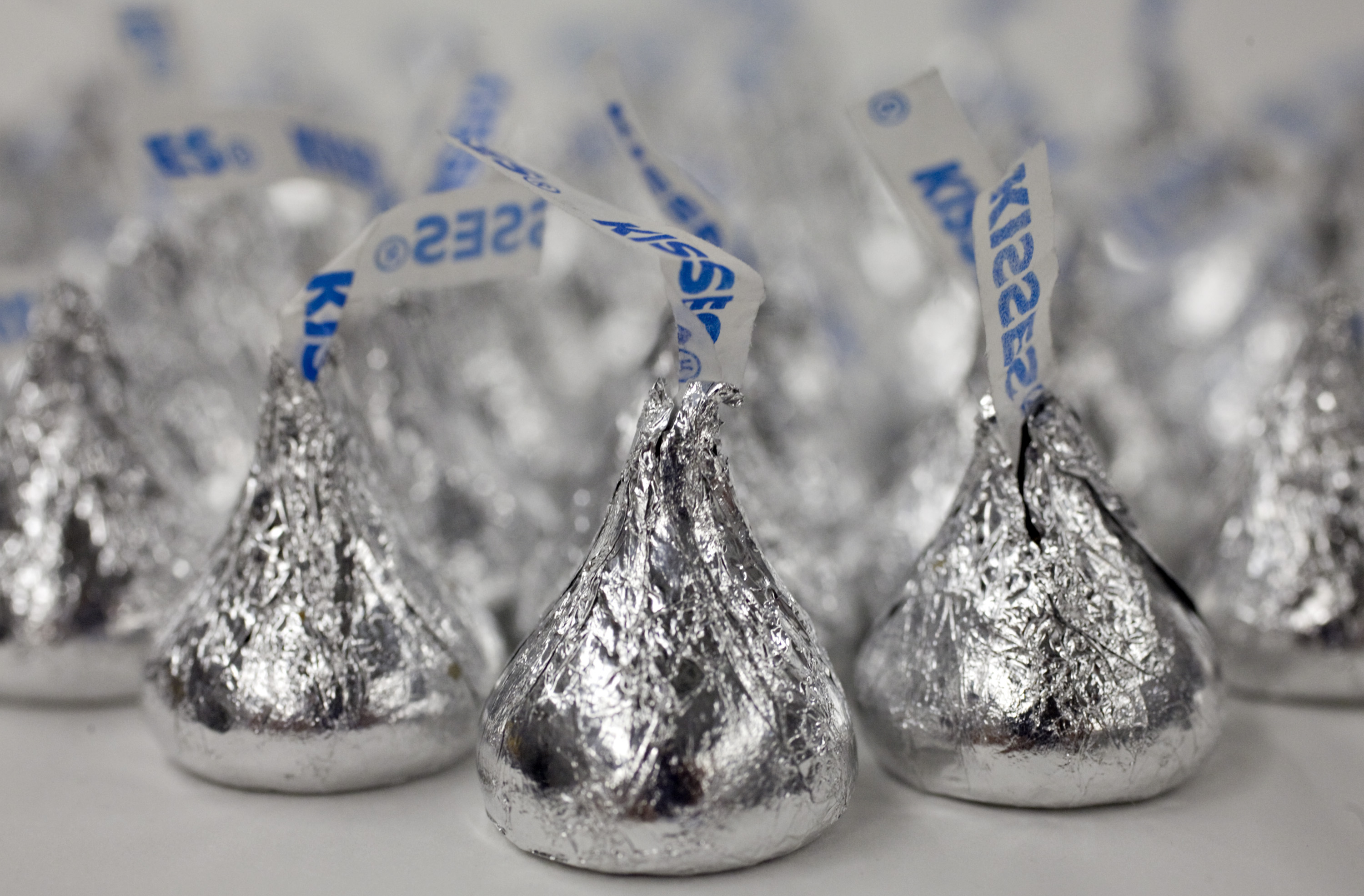 Hershey Co.'s chocolate kisses are displayed for a photograph in New York, U.S., on Thursday, Jan. 14, 2010. (Bloomberg via Getty Images)
