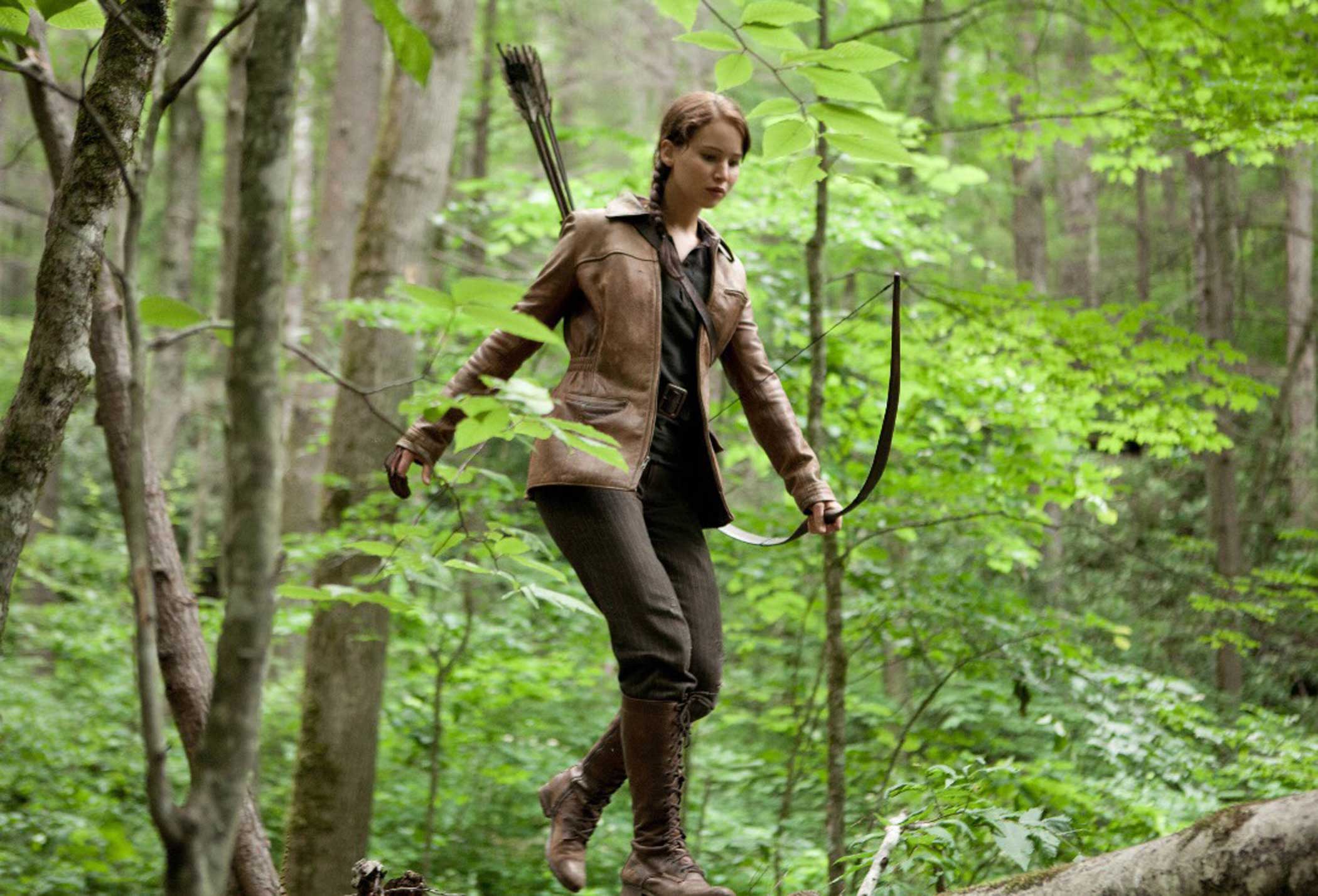 Jennifer Lawrence, as Katniss Everdine, in The Hunger Games, 2012.