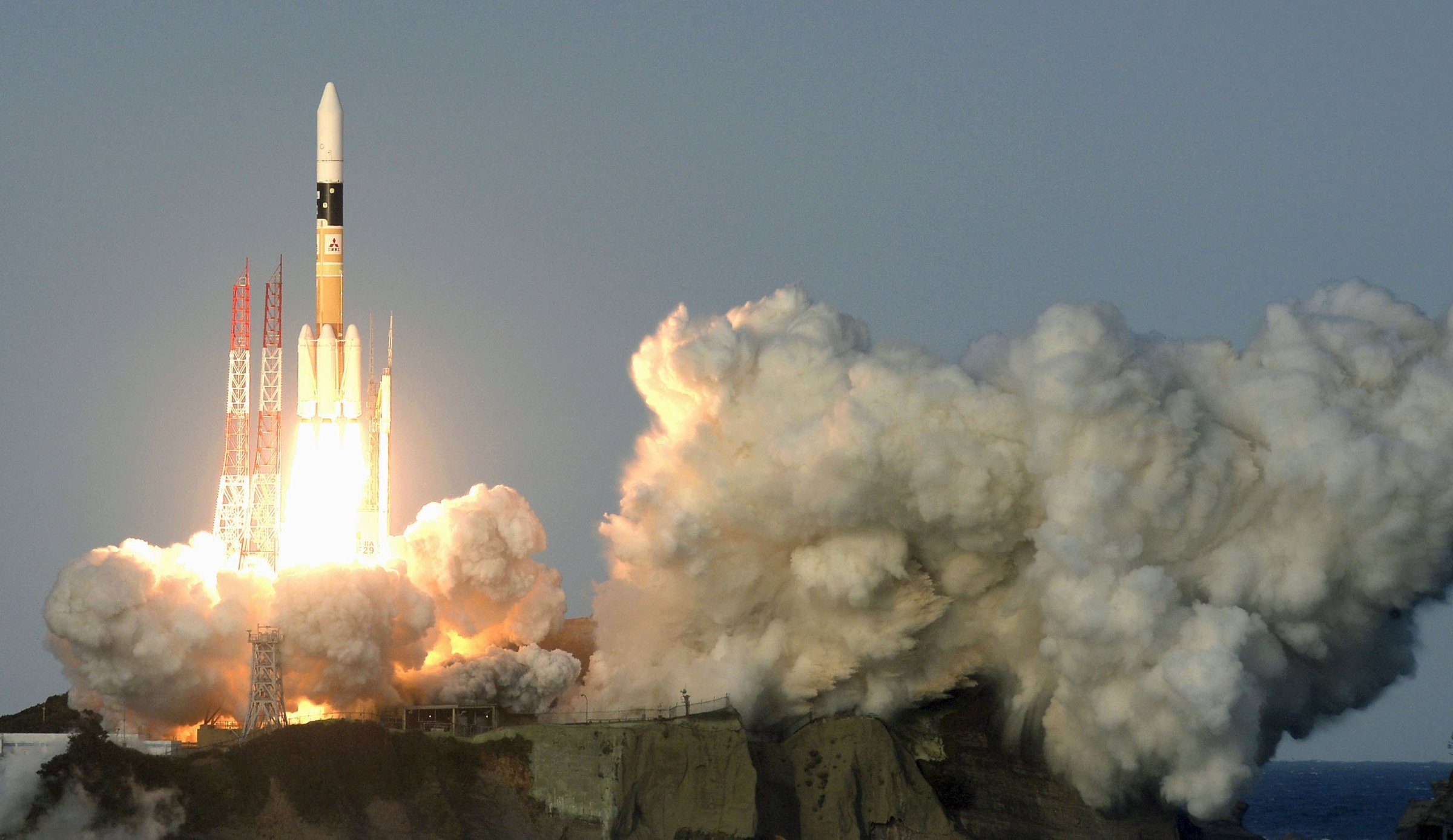 H-IIA rocket, Telesat's broadcast and telecommunication satellite, lifts off from the launching pad at Tanegashima Space Center on the Japanese southwestern island of Tanegashima