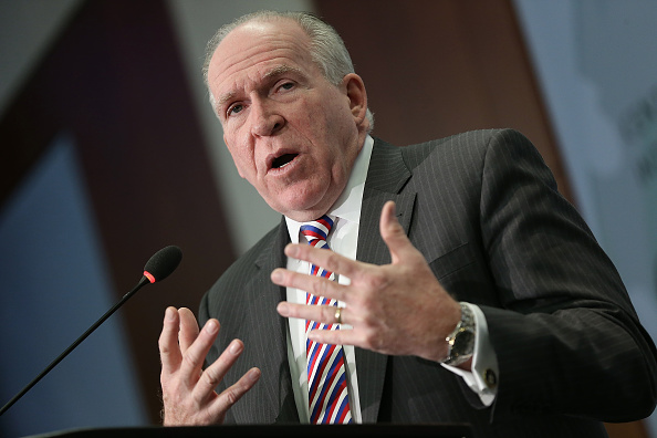 CIA Director John Brennan greets colleagues after delivering remarks at the Center for Strategic and International Studies November 16, 2015 in Washington, DC. Brennan spoke during the 6th annual "Global Security Forum" on the top challenges facing U.S. and global security and addressed questions related to Friday's terror attack in Paris.