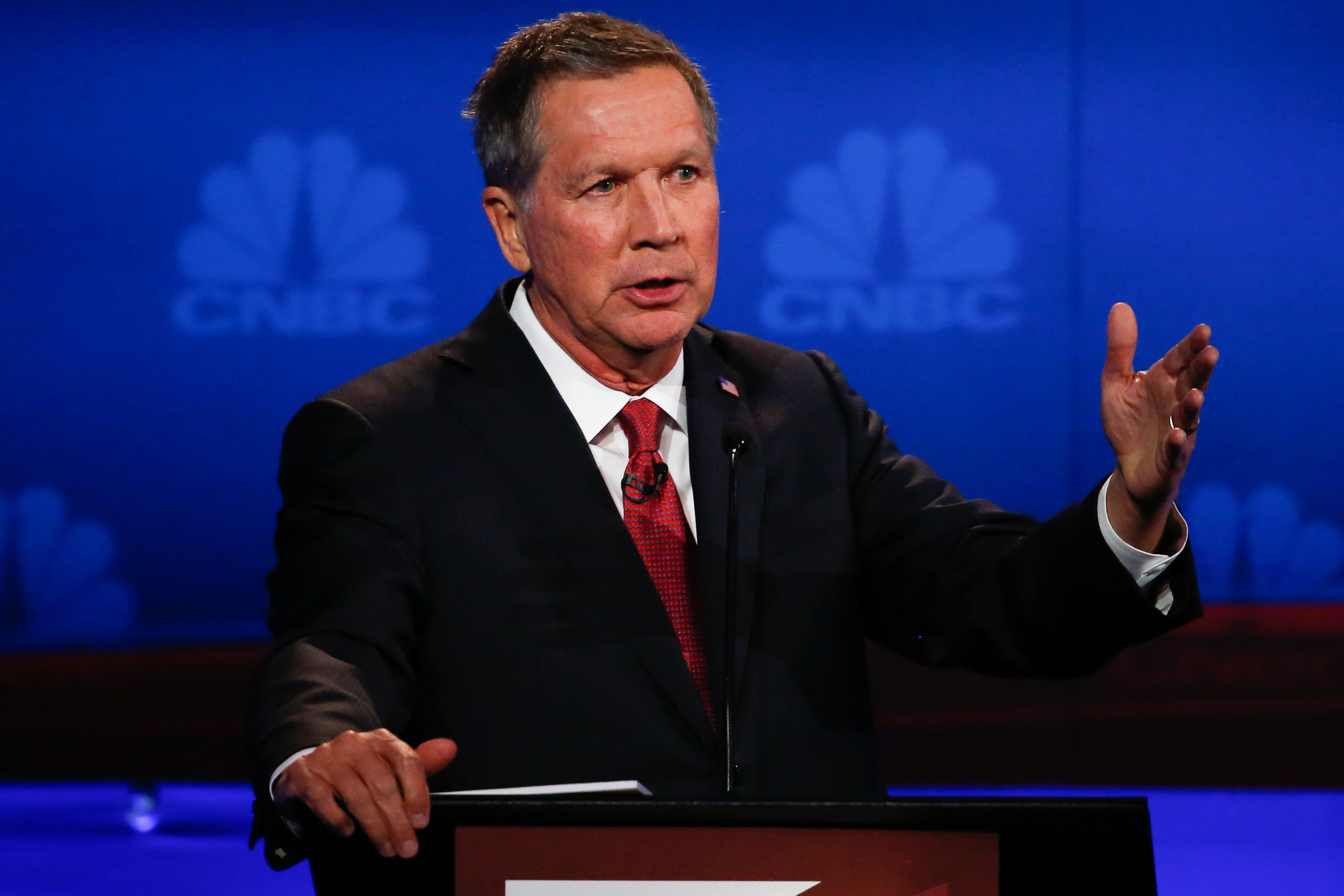 John Kasich participates in CNBC's "Your Money, Your Vote: The Republican Presidential Debate" live from the University of Colorado Boulder in Boulder, Colorado, on Oct, 28, 2015.