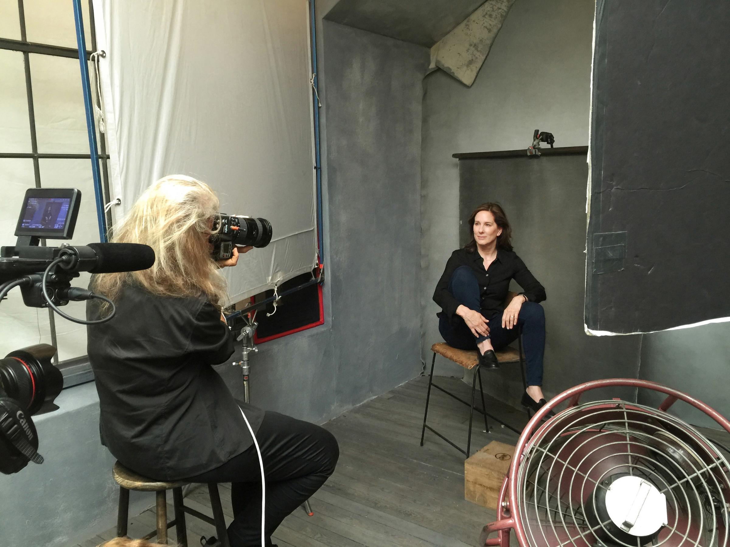 Kathleen Kennedy behind the scenes for the 2016 Pirelli Calendar shoot.