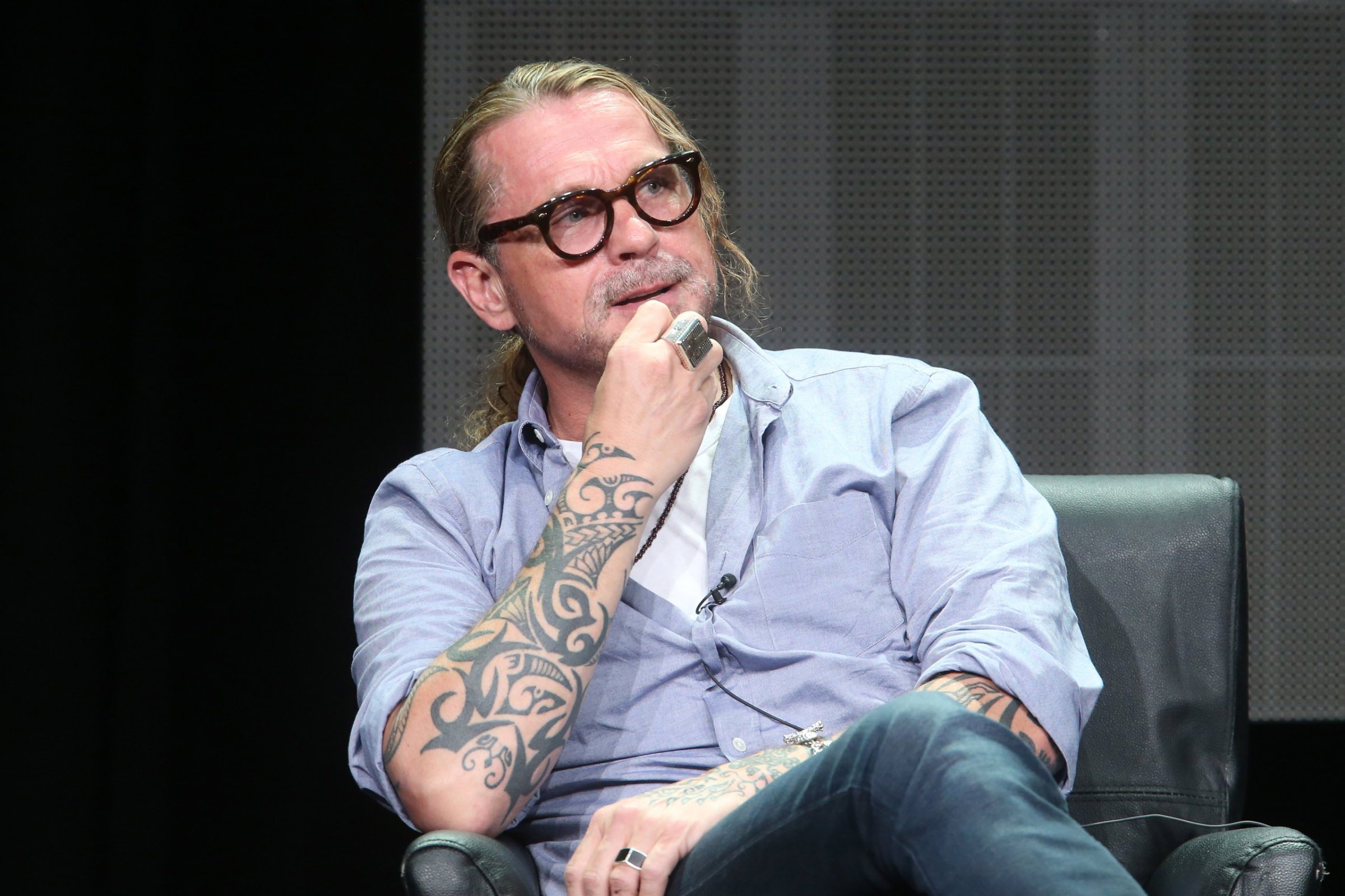 BEVERLY HILLS, CA - AUGUST 07: Writer/creator Kurt Sutter speaks onstage during 'The Bastard Executioner' panel discussion at the FX portion of the 2015 Summer TCA Tour at The Beverly Hilton Hotel on August 7, 2015 in Beverly Hills, California. (Photo by Frederick M. Brown/Getty Images)