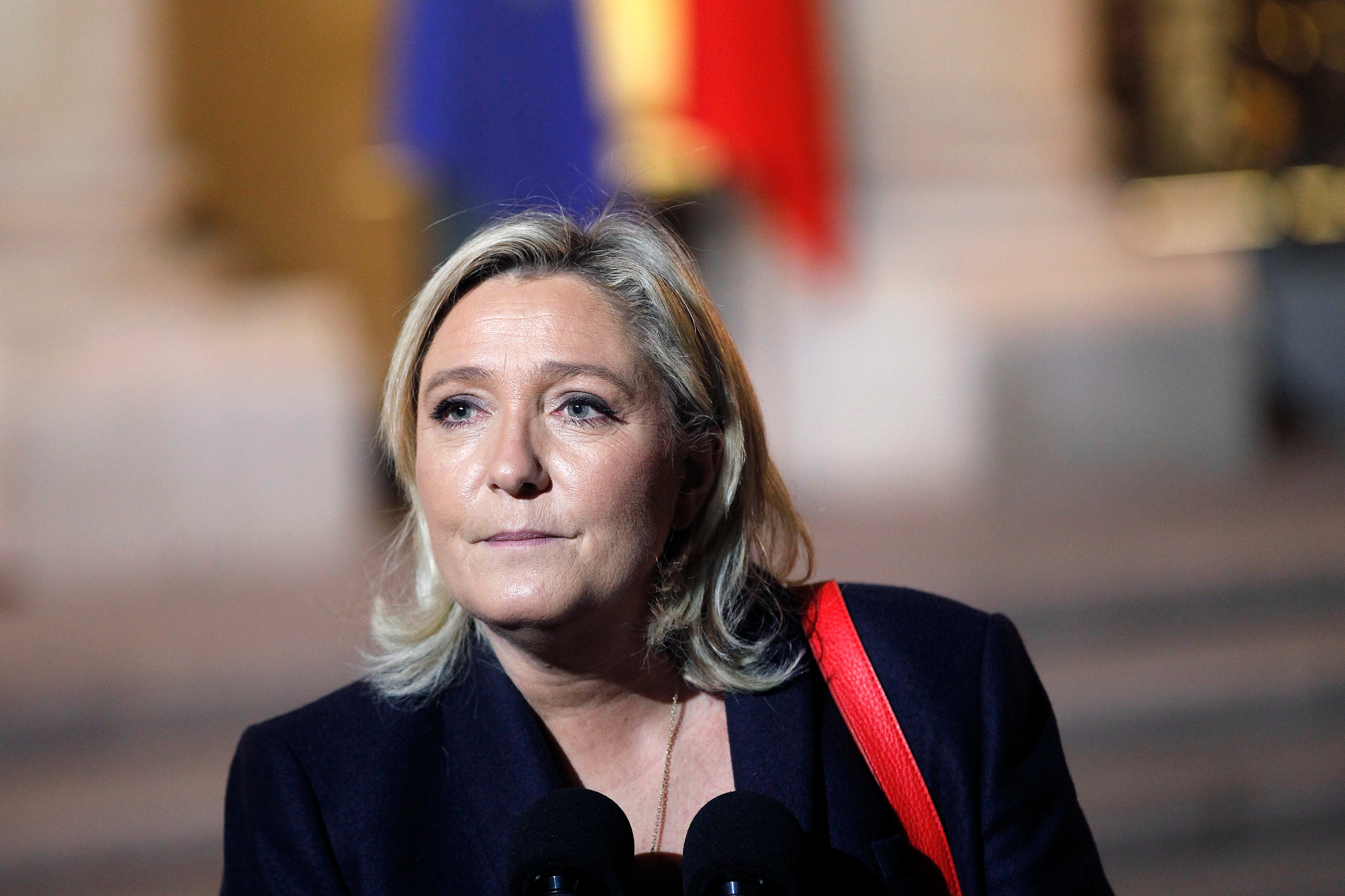 French leader of the French Far-right party Front National (FN) Marine Le Pen arrives at the Elysee Presidential Palace for a meeting with French President Francois Hollande in Paris on Nov. 15, 2015. (Thierry Chesnot—Getty Images)