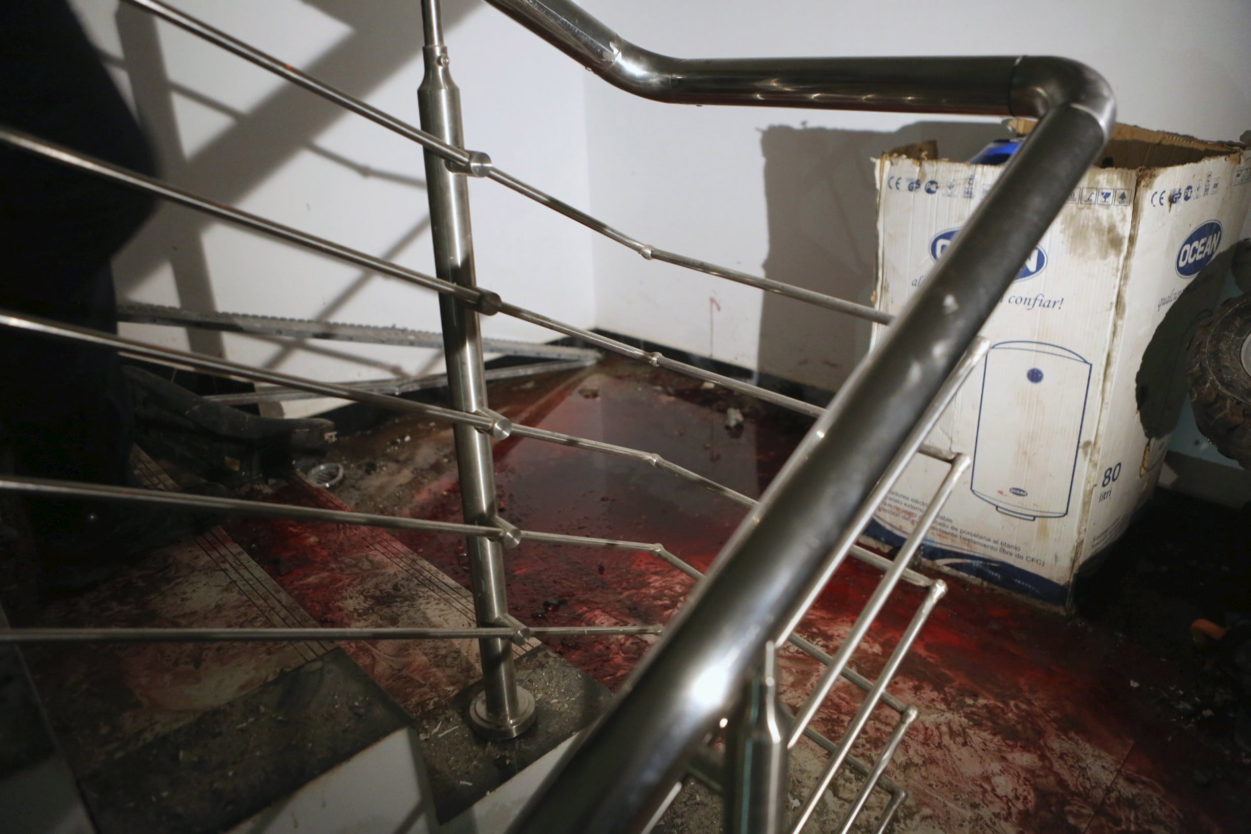 Blood is seen at a staircase of the Radisson hotel in Bamako, Mali, on Nov. 20, 2015.