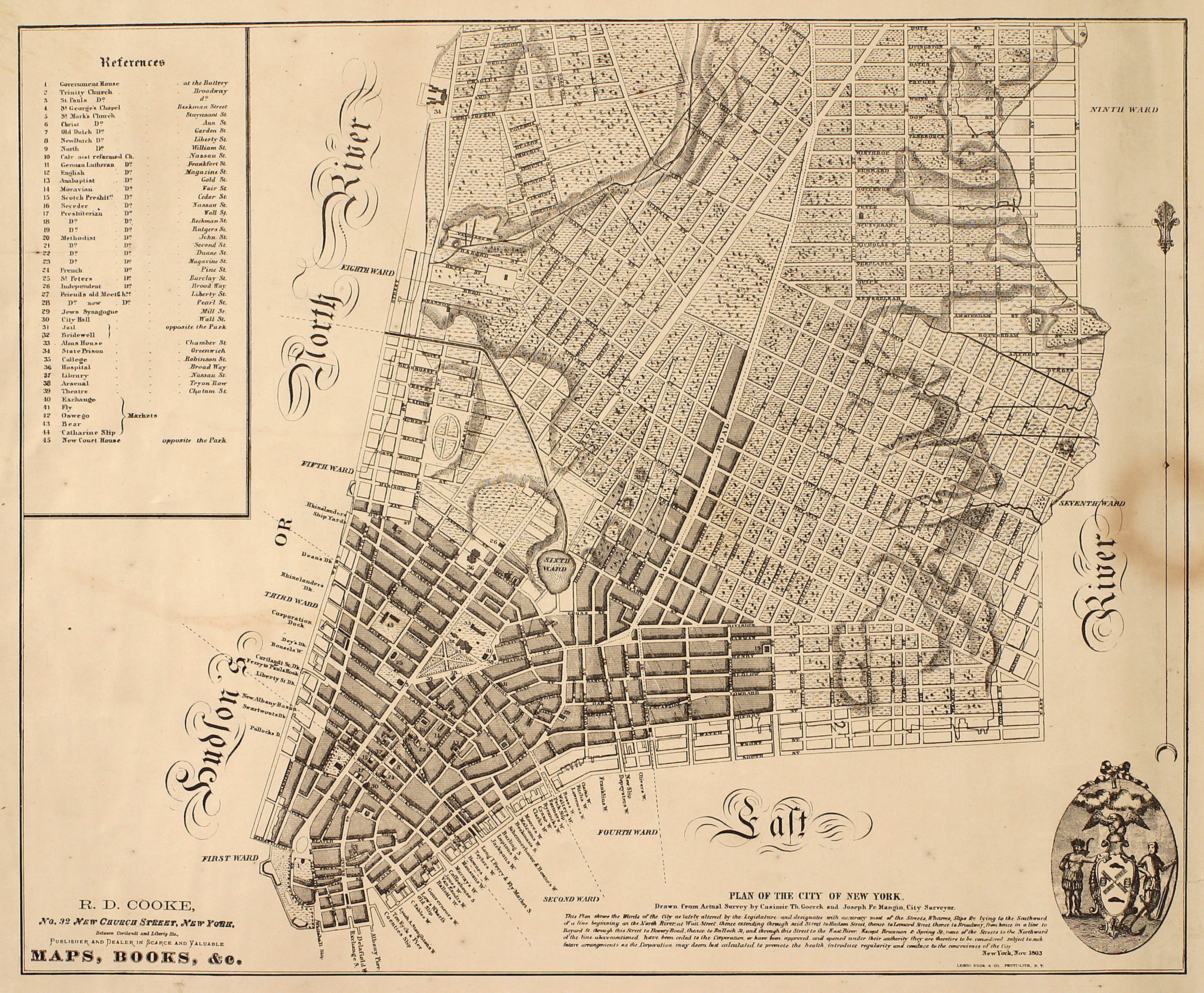 Plan of the City of New-York, as far north as East 31st Street, by William Hooke, 1817. Black ink on paper, backed with cloth by William Hooker. (The New York Historical Society / Getty Images)