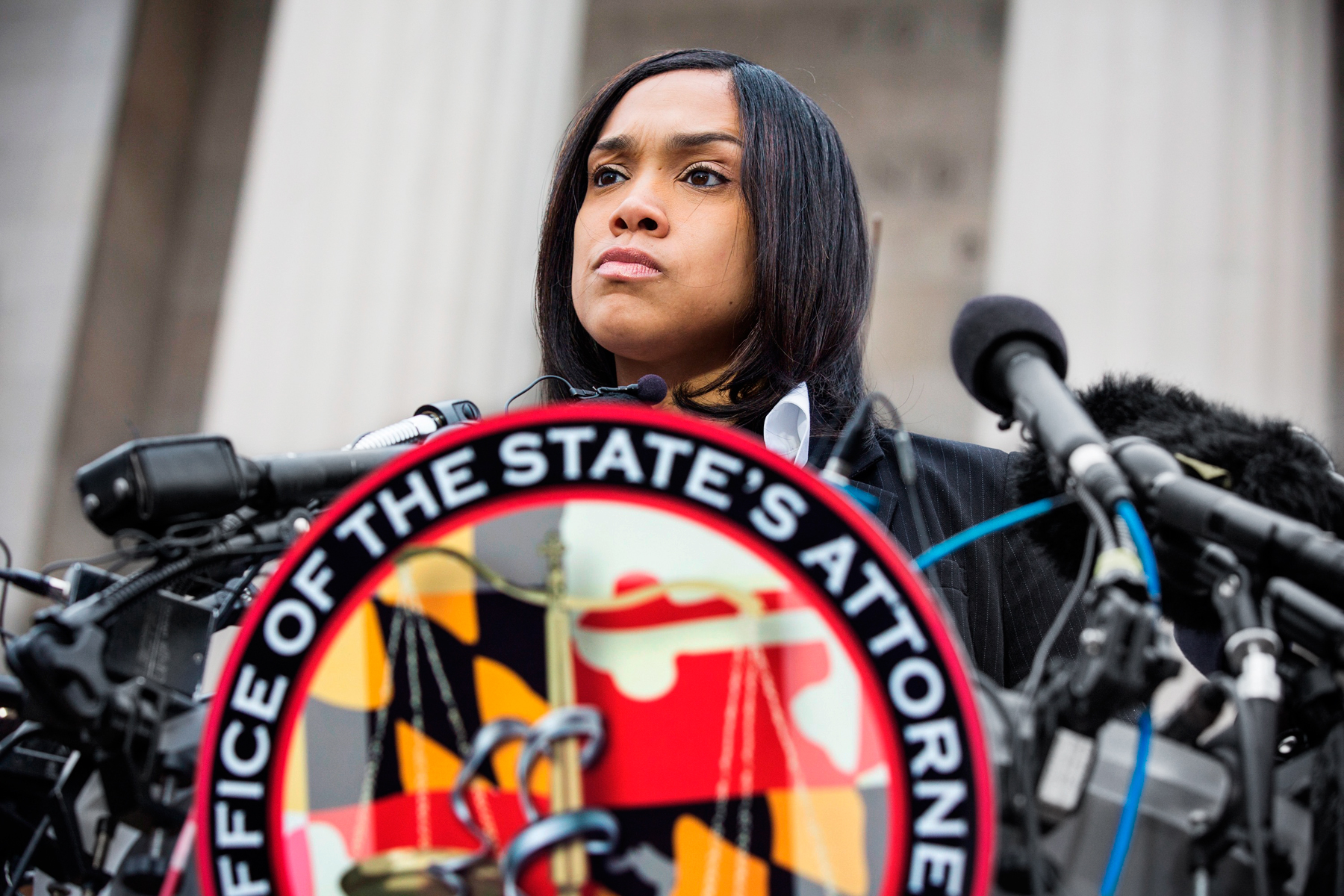 Mosby announces charges against six police officers on May 1 (Andrew Burton—Getty Images)