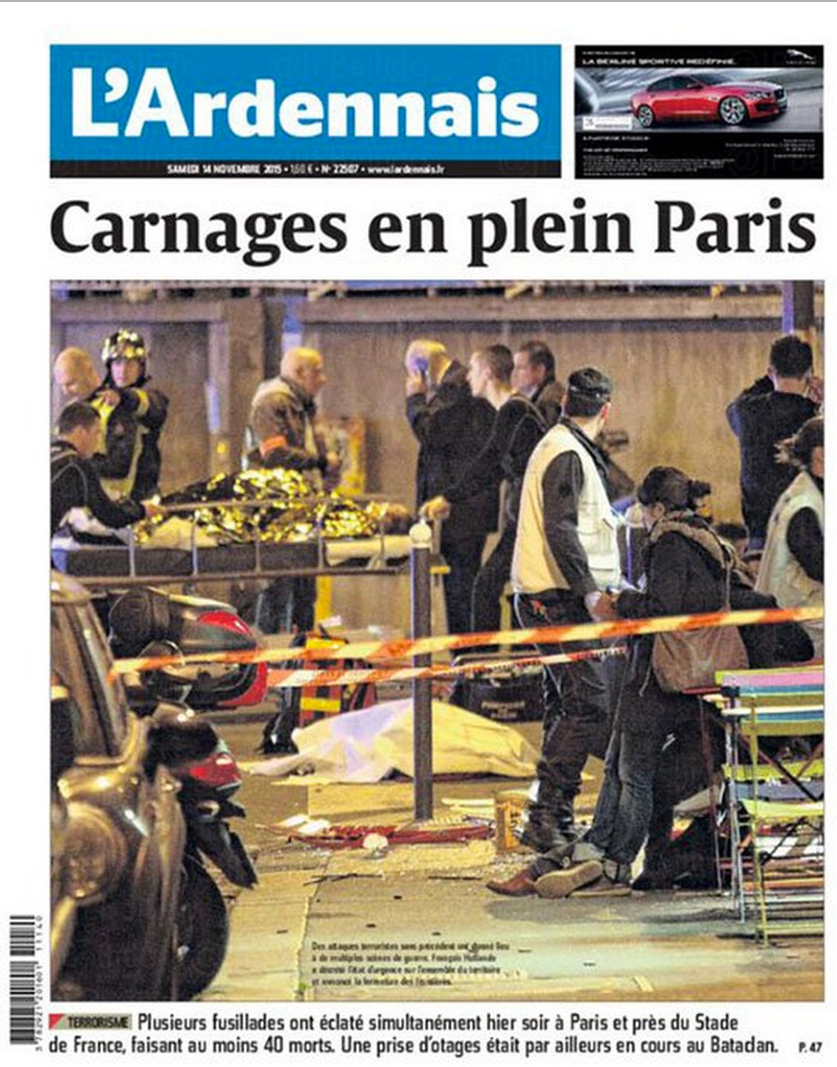 The front page of L'Ardennais after the Paris attacks on Nov. 13, 2015