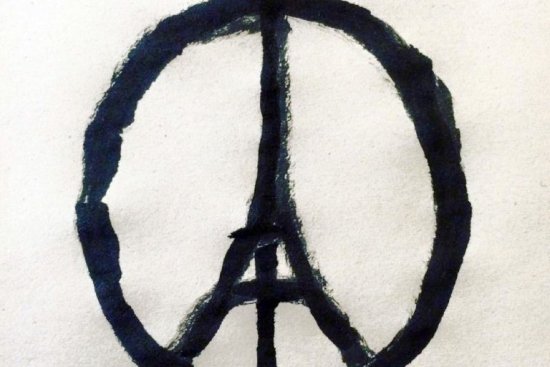 This image provided by the studio of artist Jean Jullien shows the "#PeaceForParis" logo.