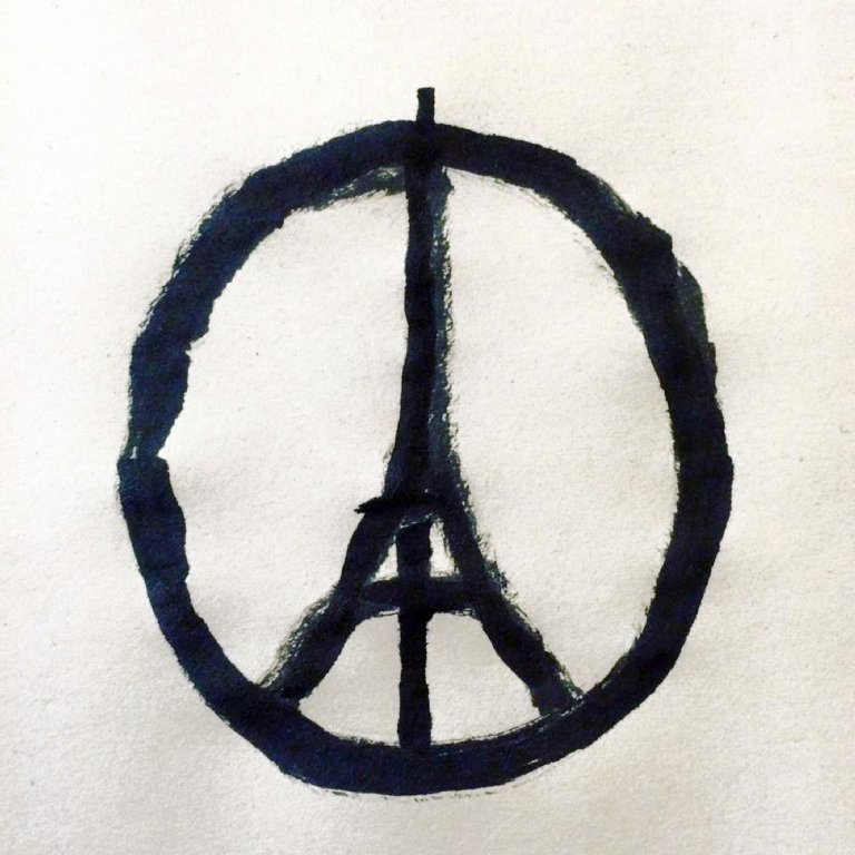 This image provided by the studio of artist Jean Jullien shows the "#PeaceForParis" logo. (Jean Jullien Studio/AFP/Getty Images)