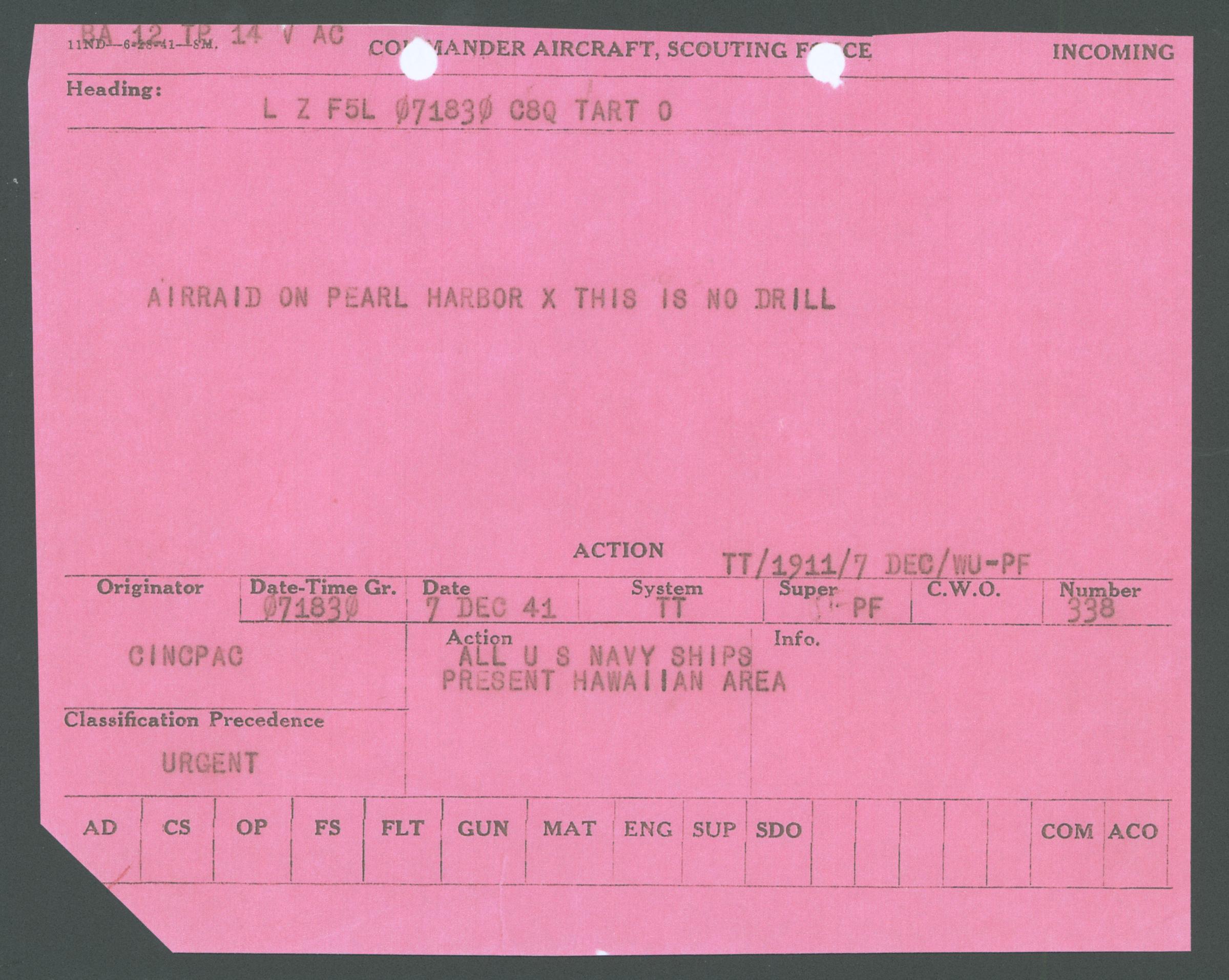 Pearl Harbor Telegram