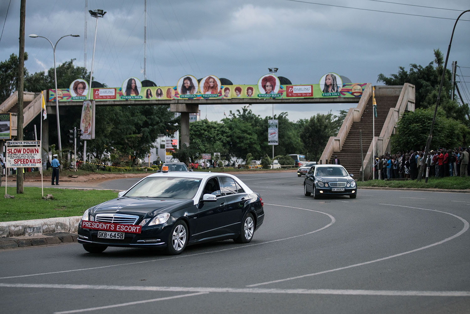 Pope Francis' convoy drives from the airport in Nairobi, Kenya on Nov. 25, 2015.