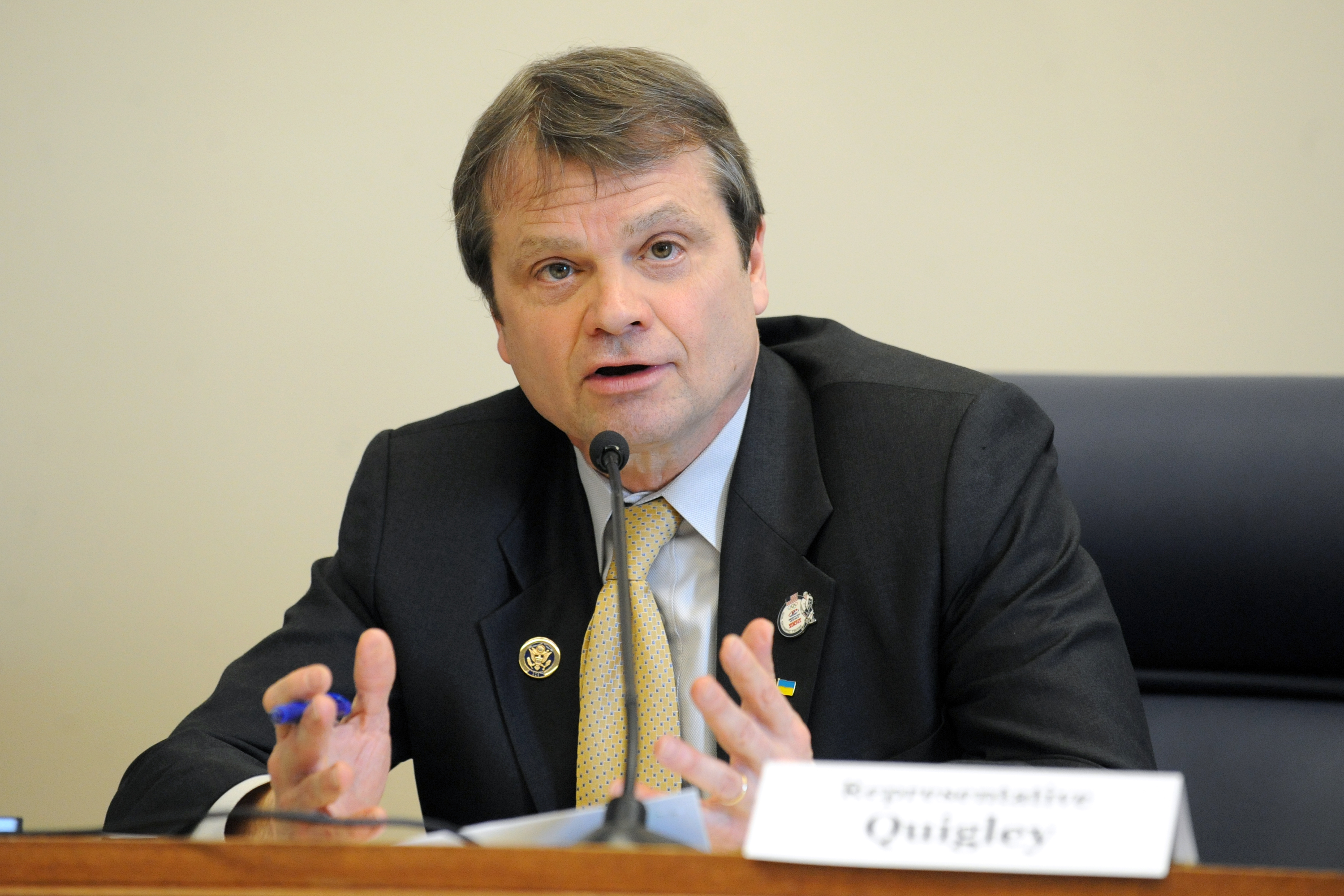 Rep. Mike Quigley (D-IL) speaks during Congressional Hockey Caucus in the Rayburn House Office Building March 5, 2014 in Washington, DC. (Mitchell Layton—NHLI via Getty Images)
