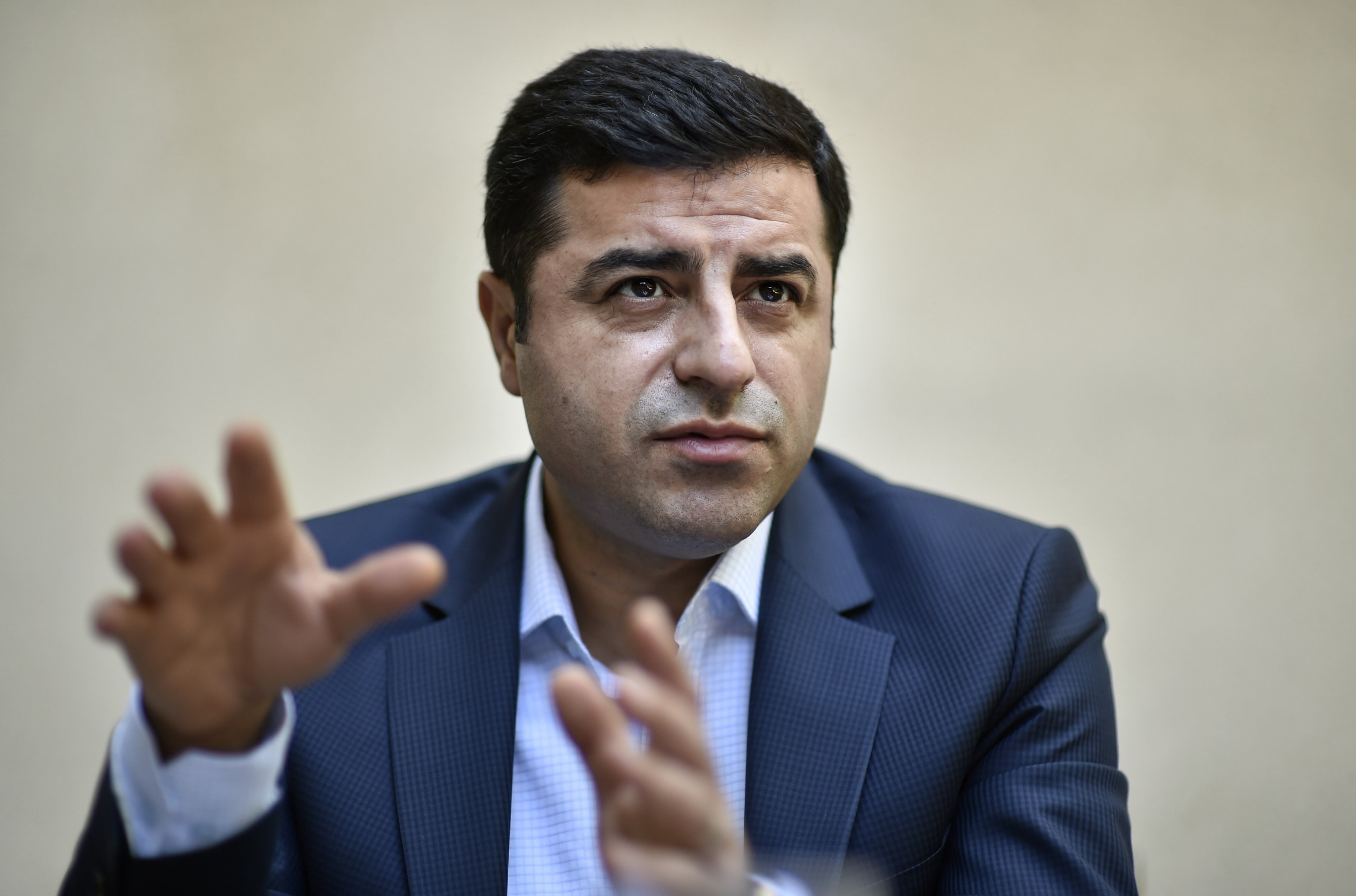 Selahattin Demirtas, co-leader of Turkey's pro-Kurdish People's Democratic Party (HDP), speaks during an interview with AFP in Brussels on Aug. 6, 2015. (John Thys—AFP/Getty Images)