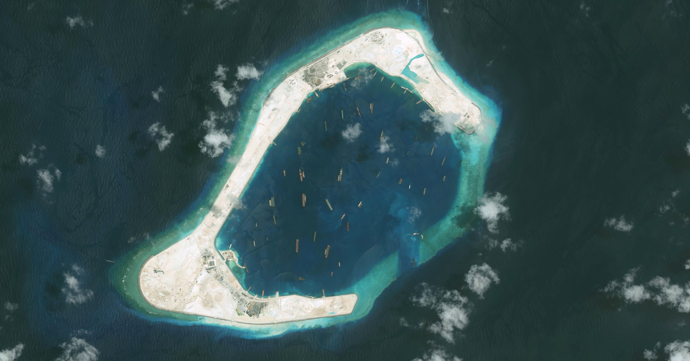 DigitalGlobe imagery shows the Subi Reef in the South China Sea, a part of the Spratly Islands group, on Sept. 1, 2015.