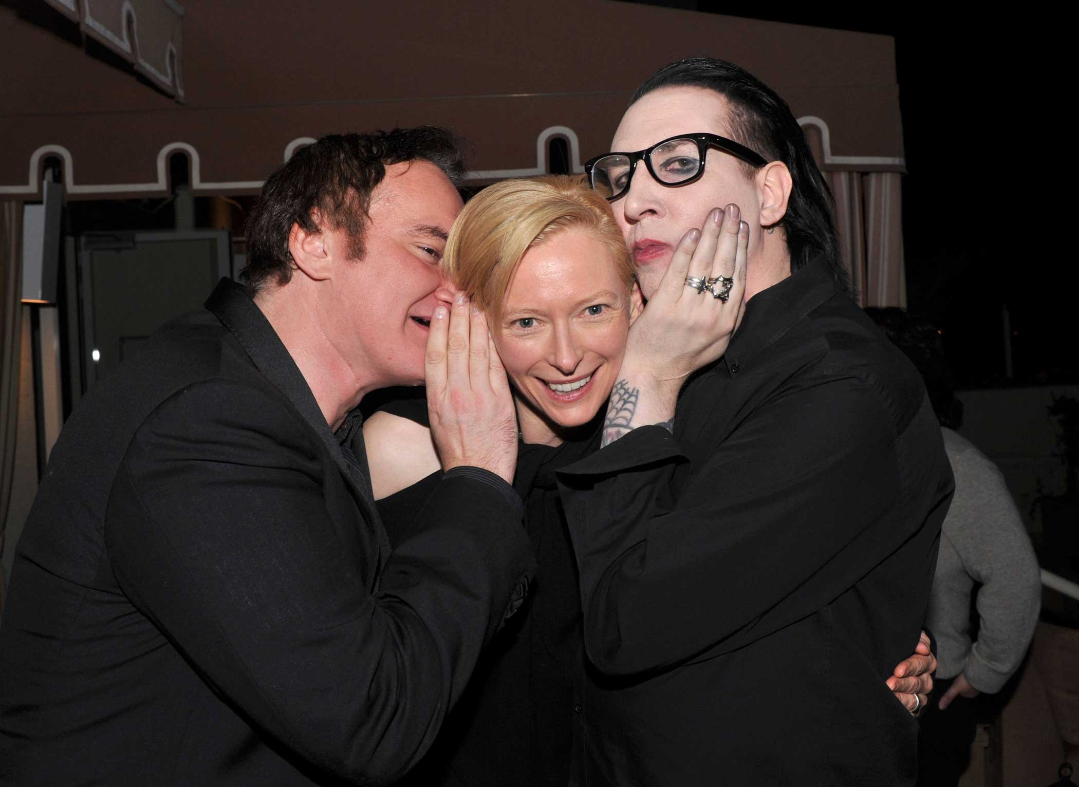From left, Quentin Tarantino, Tilda Swinton and Marilyn Manson attend the "I Am Love" reception on Jan. 13, 2011 in West Hollywood, Calif.