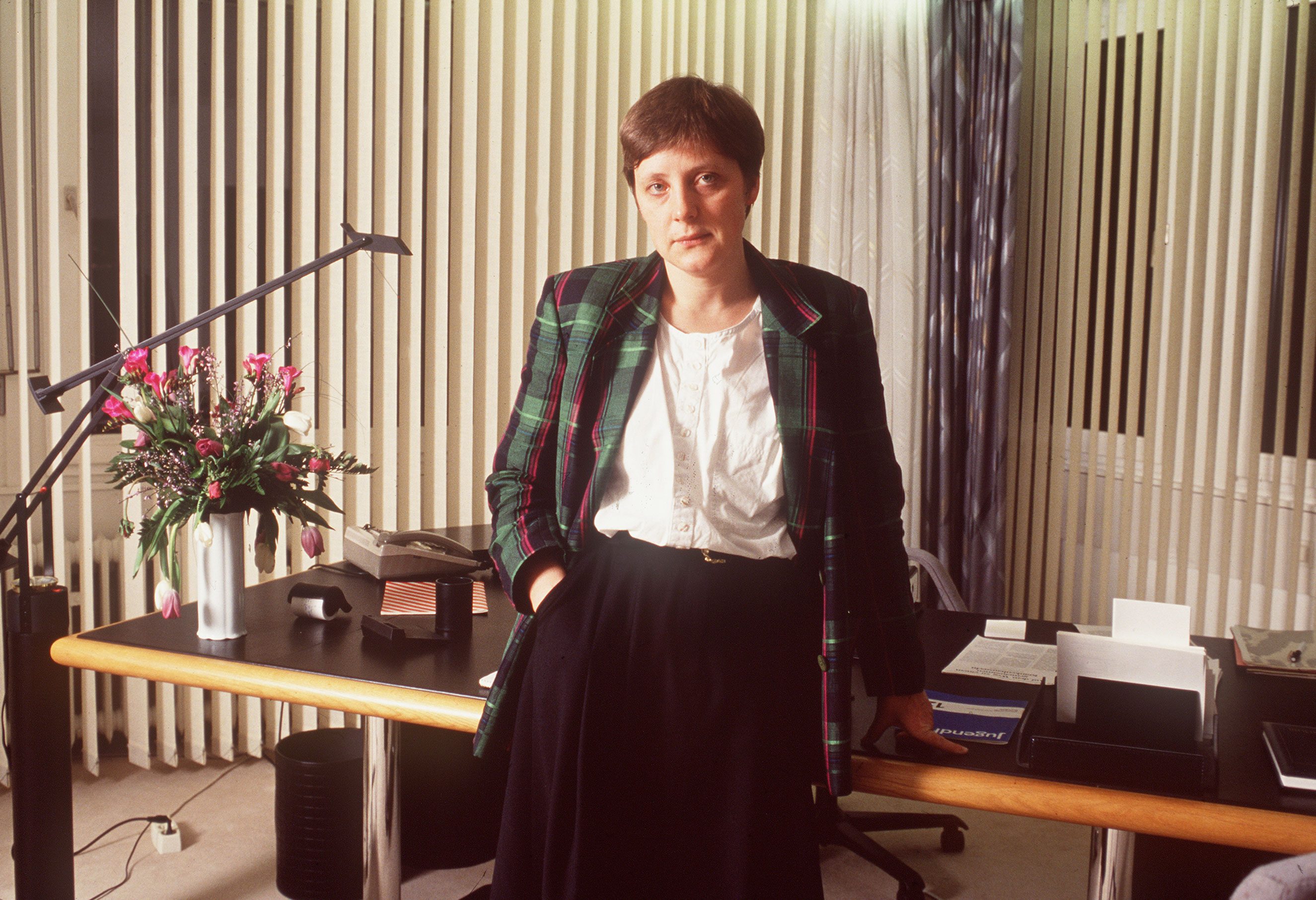 Politician Angela Merkel in her office in Bonn, Germany on Feb. 15, 1991.