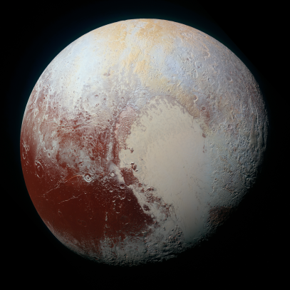 NASA’s New Horizons spacecraft captured this high-resolution enhanced color view of Pluto on July 14, 2015.