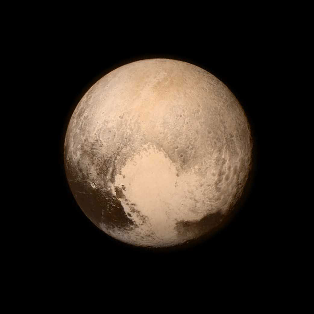Pluto as seen in an image taken by the Long Range Reconnaissance Imager (LORRI) aboard NASA's New Horizons spacecraft, when the spacecraft was 476,000 miles (768,000 kilometers) from the surface.