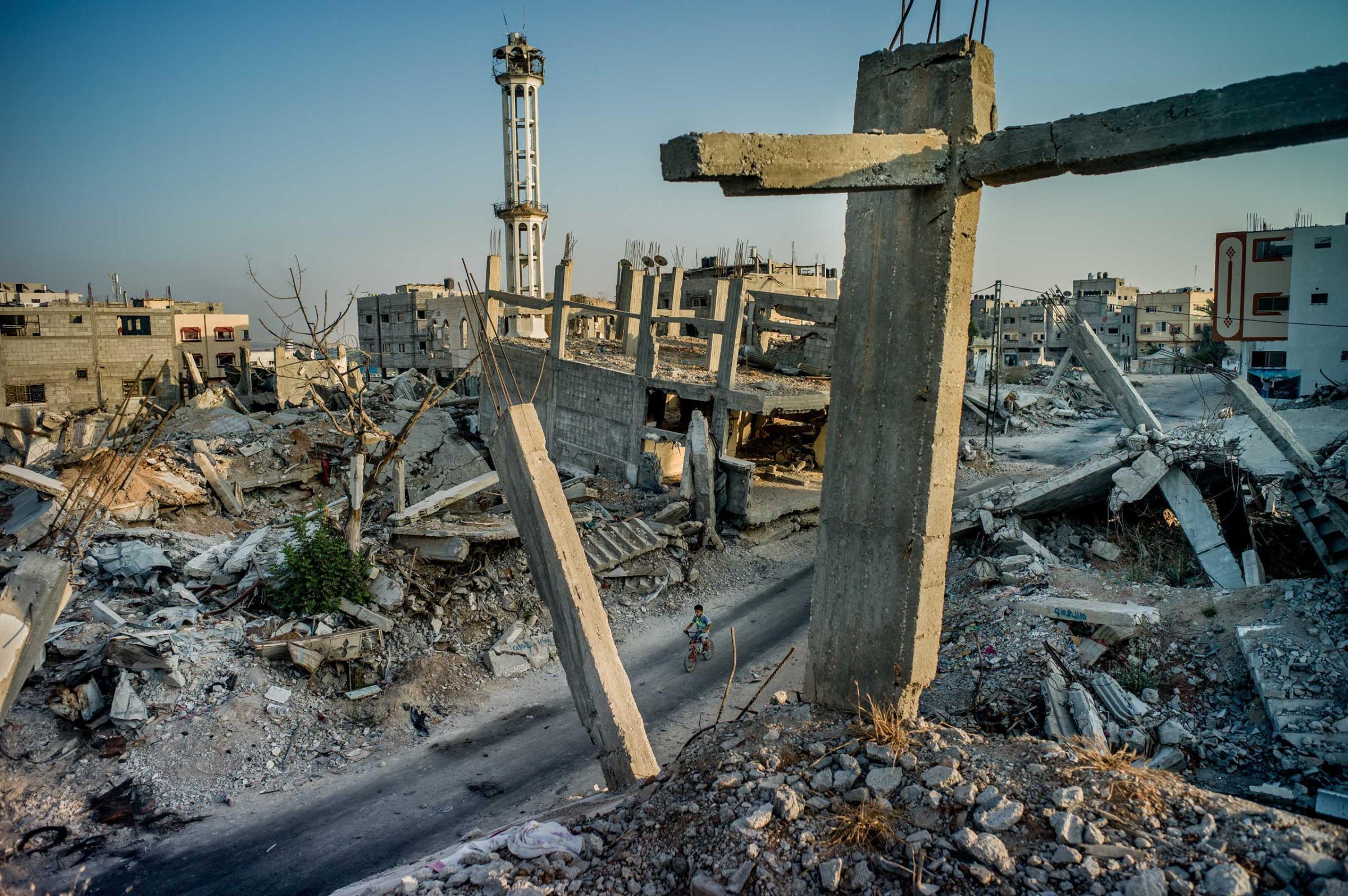 Shejaiya, the destroyed neighborhood abutting the border fence with Israel, in Gaza City, Gaza Strip. Aug. 1, 2015