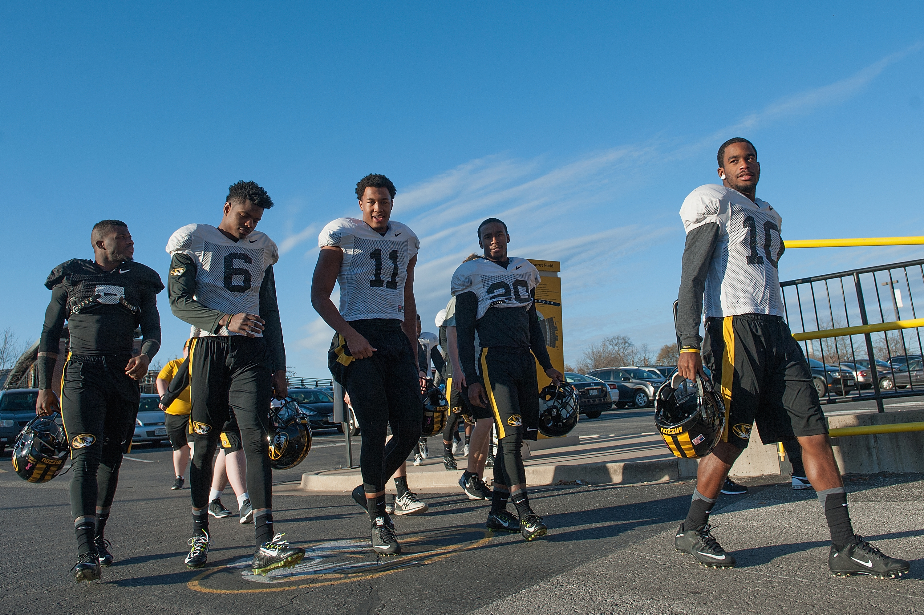 Members of the University of Missouri Tigers Football Team return to practice at Memorial Stadium at Faurot Field in Columbia, Mo. on Nov. 10, 2015. (Michael B. Thomas—Getty Images)