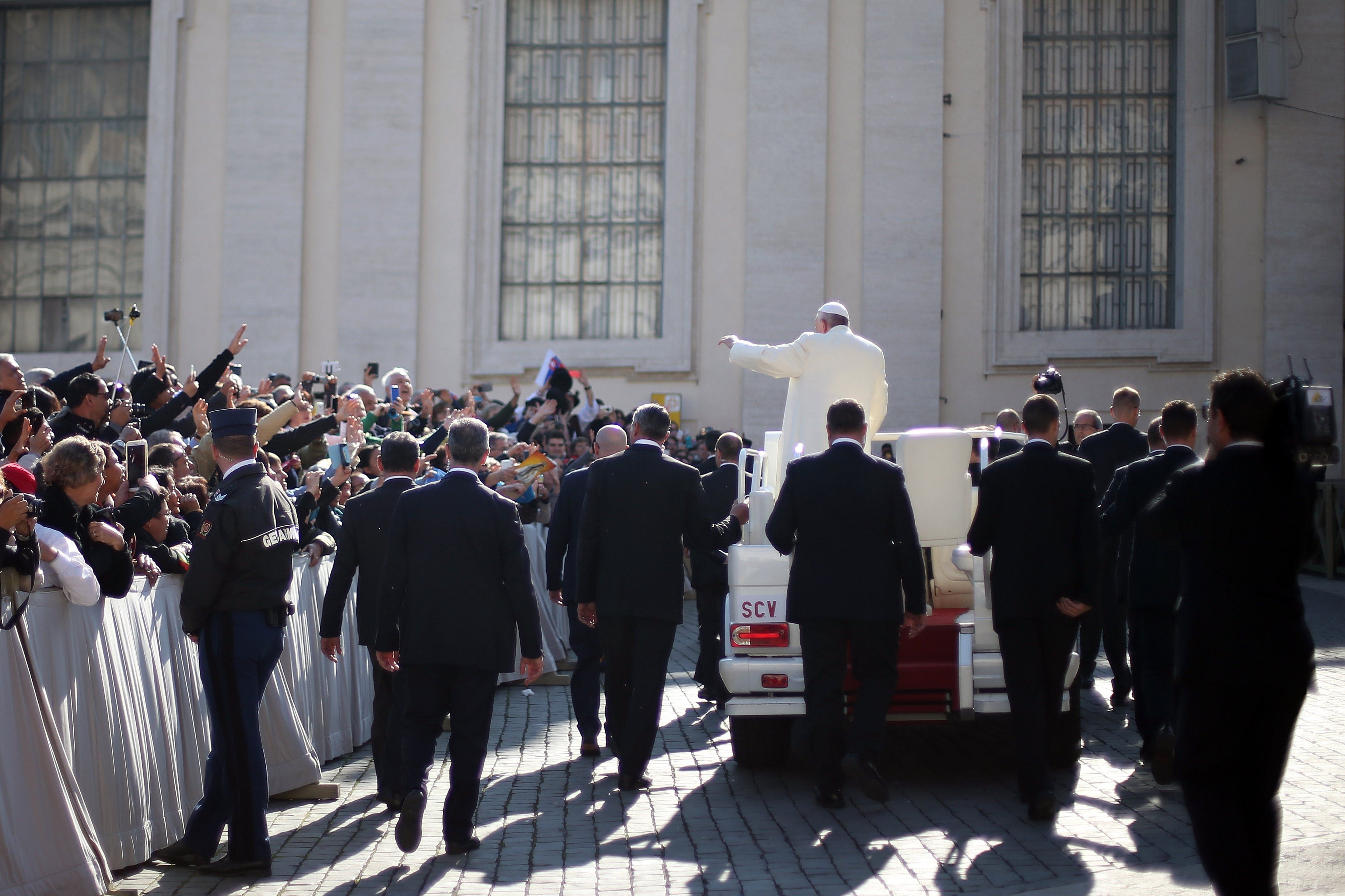 Pope Francis leaves St. Peter's Square after his weekly audience at The Vatican on Nov. 11, 2015. (Giulio Origlia—Getty Images)