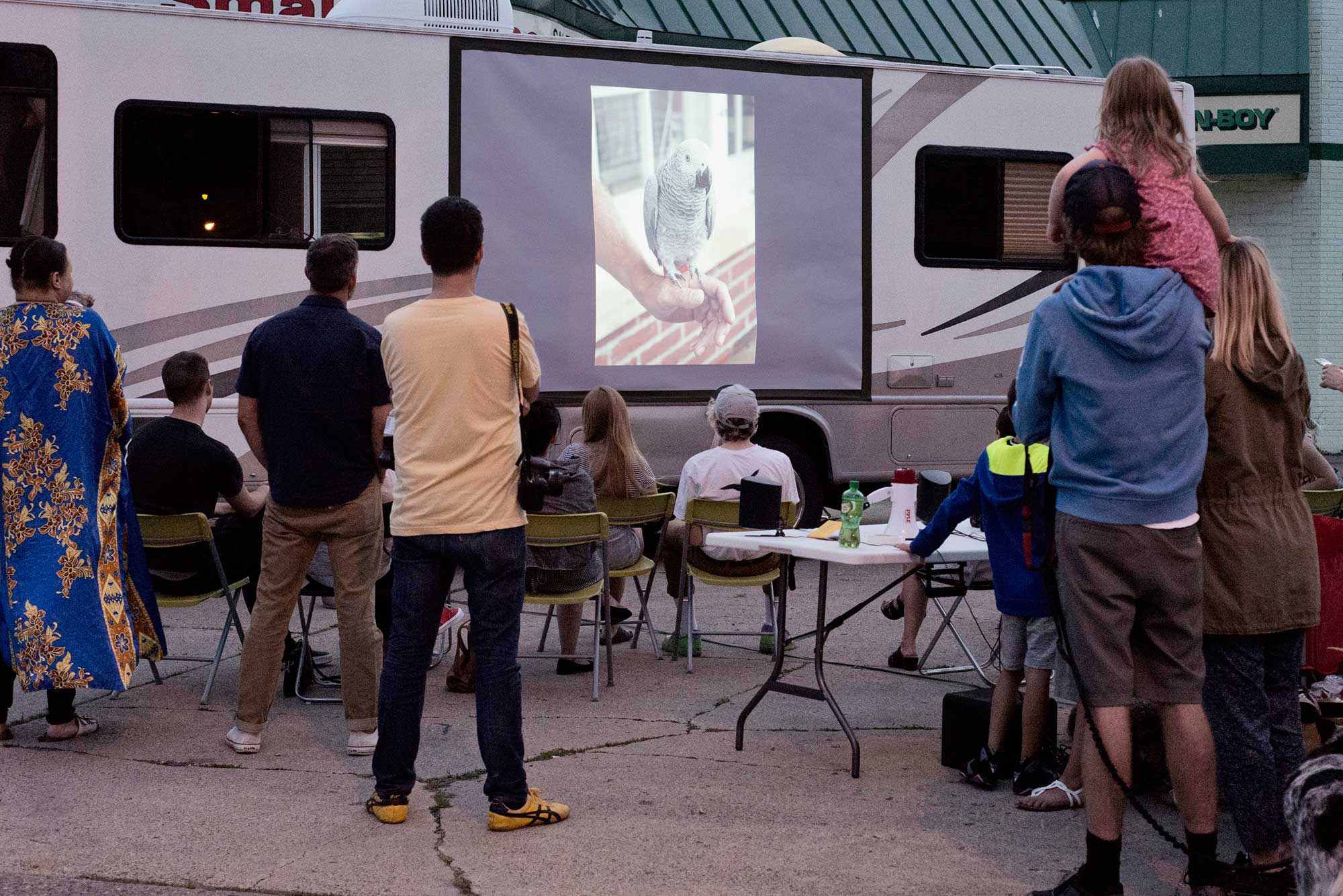 A “pop up” slideshow on the side of the RV