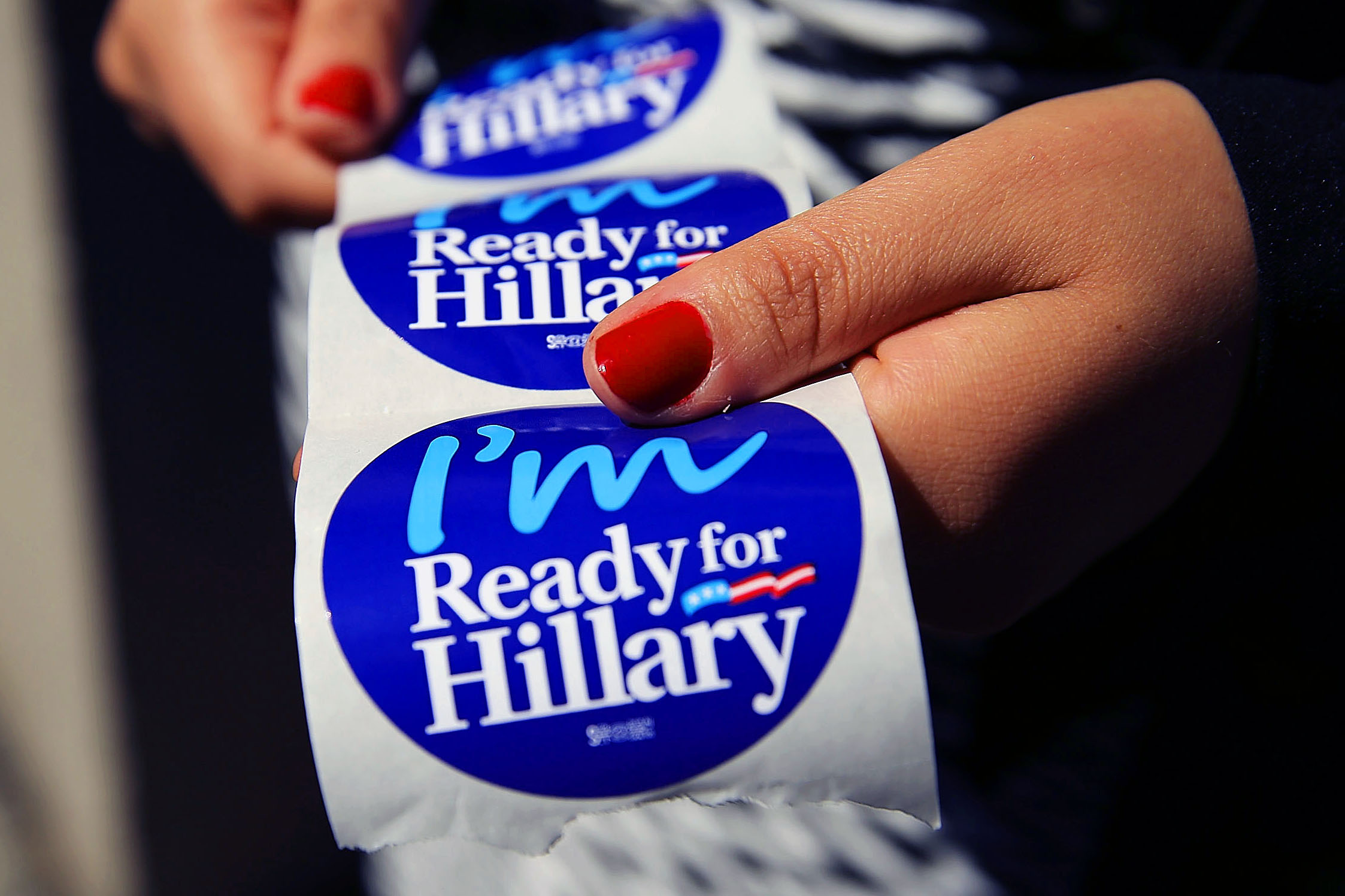 'Ready for Hillary' stickers, in support of Hillary Clinton.