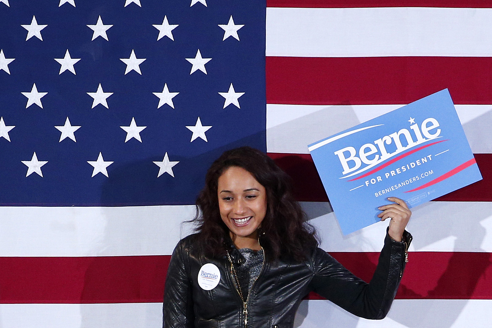 A woman holds up a sign at a rally for democratic presidential candidate Sen. Bernie Sanders, I-Vt., on Nov. 8, 2015, in Las Vegas.