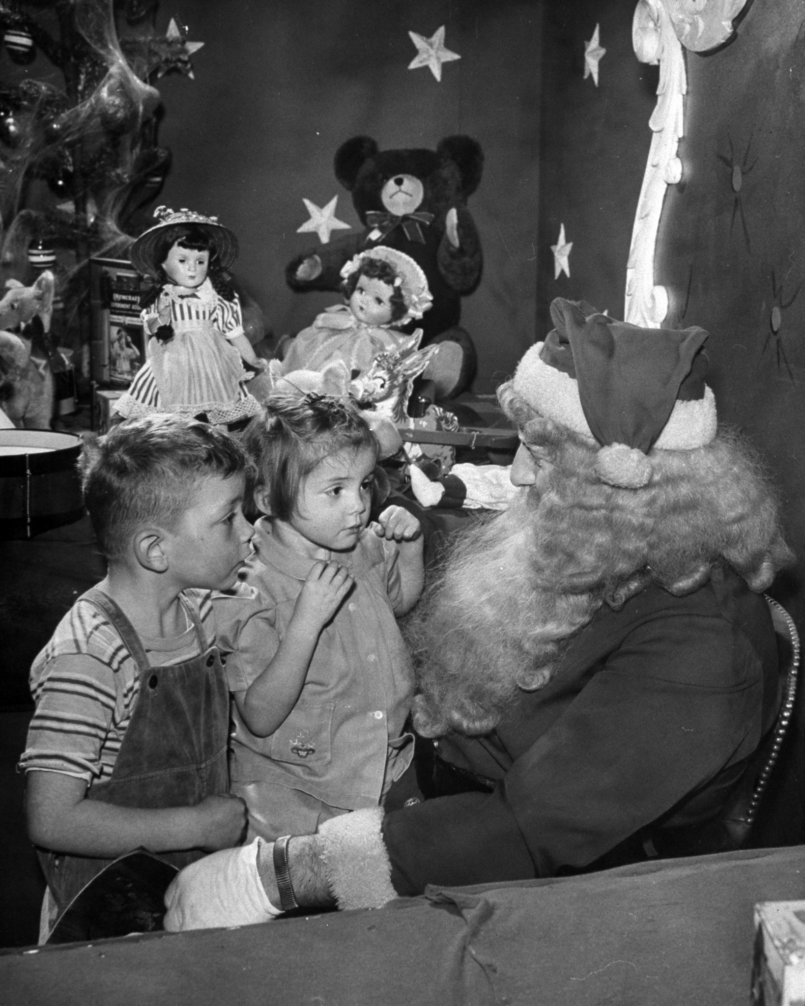 Children talking to Santa Claus, 1946.