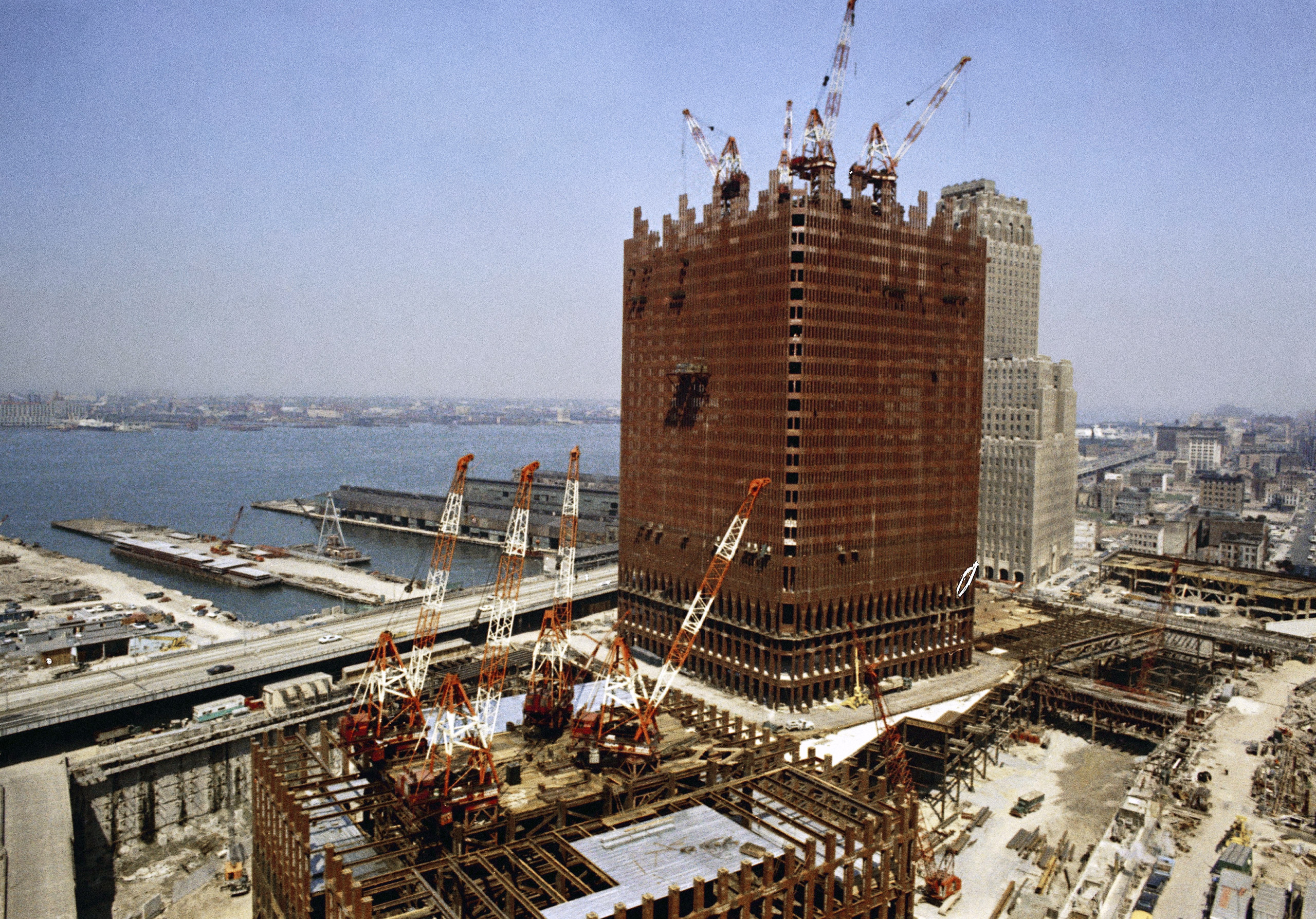 The new World Trade Center is shown under construction in New York City, August 1969.