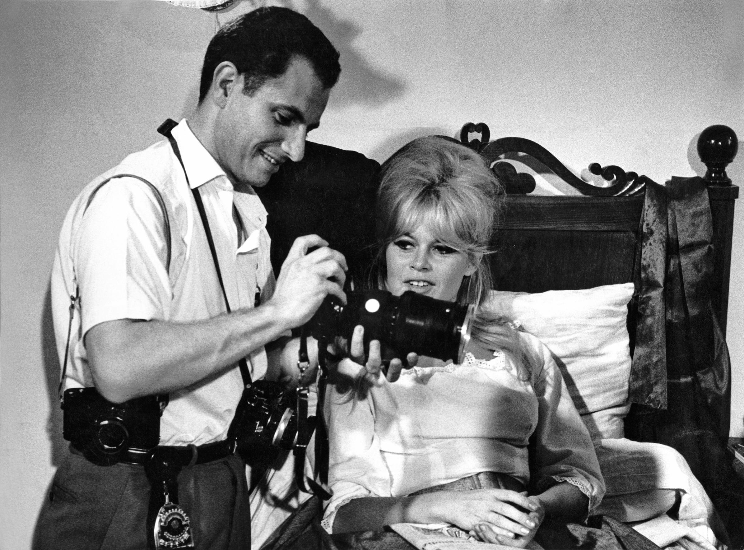 Henri Dauman on set with Brigitte Bardot, Spoleto, Italy, 1962.