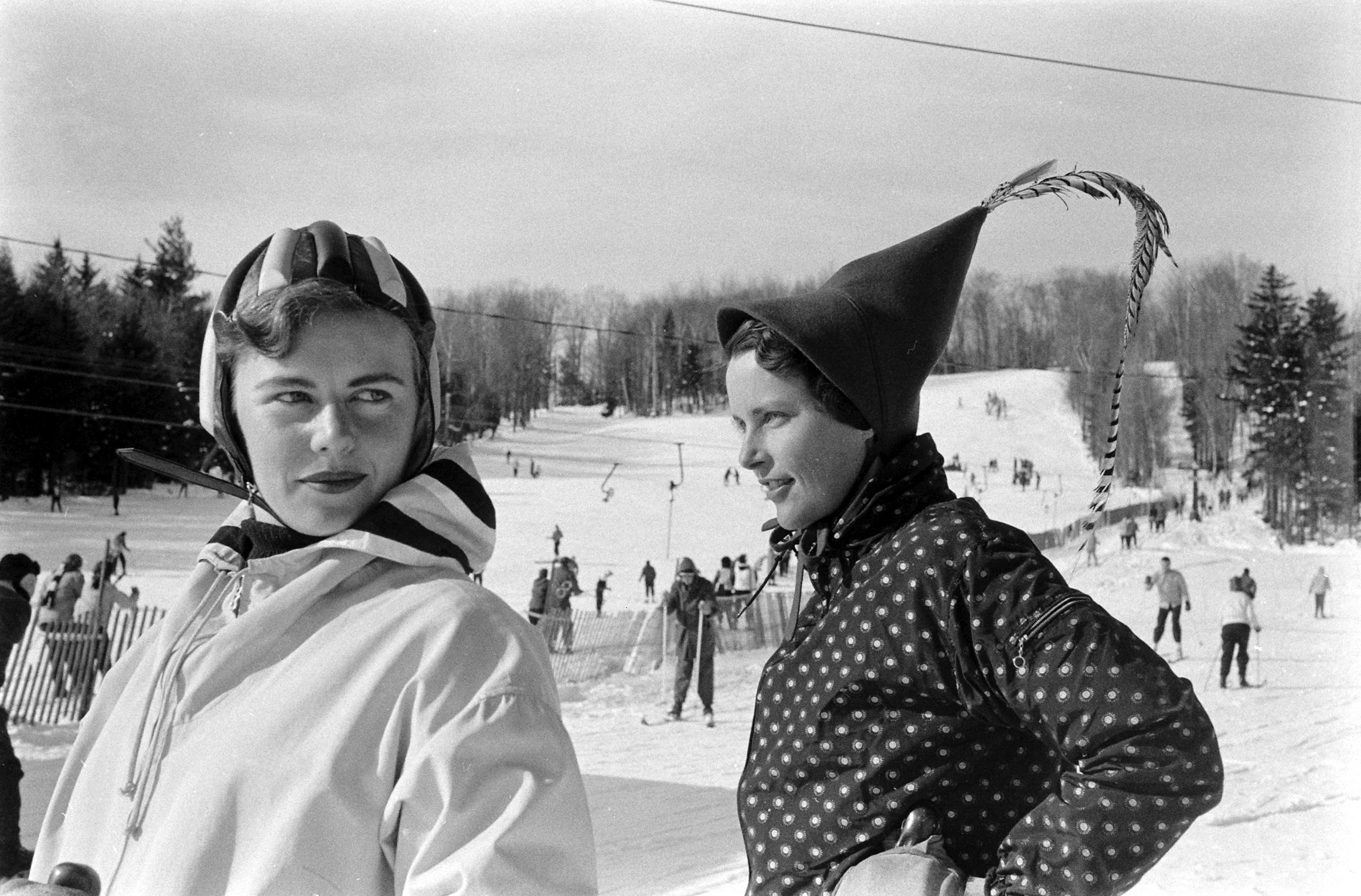 Fashion on the ski slopes at Mt. Snow, Vermont, 1957.