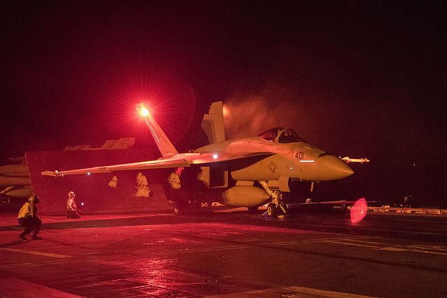 Warplanes from the USS Harry S. Truman in the Arabian Sea began bombing ISIS targets on Tuesday. (Navy photo / B. Siens)