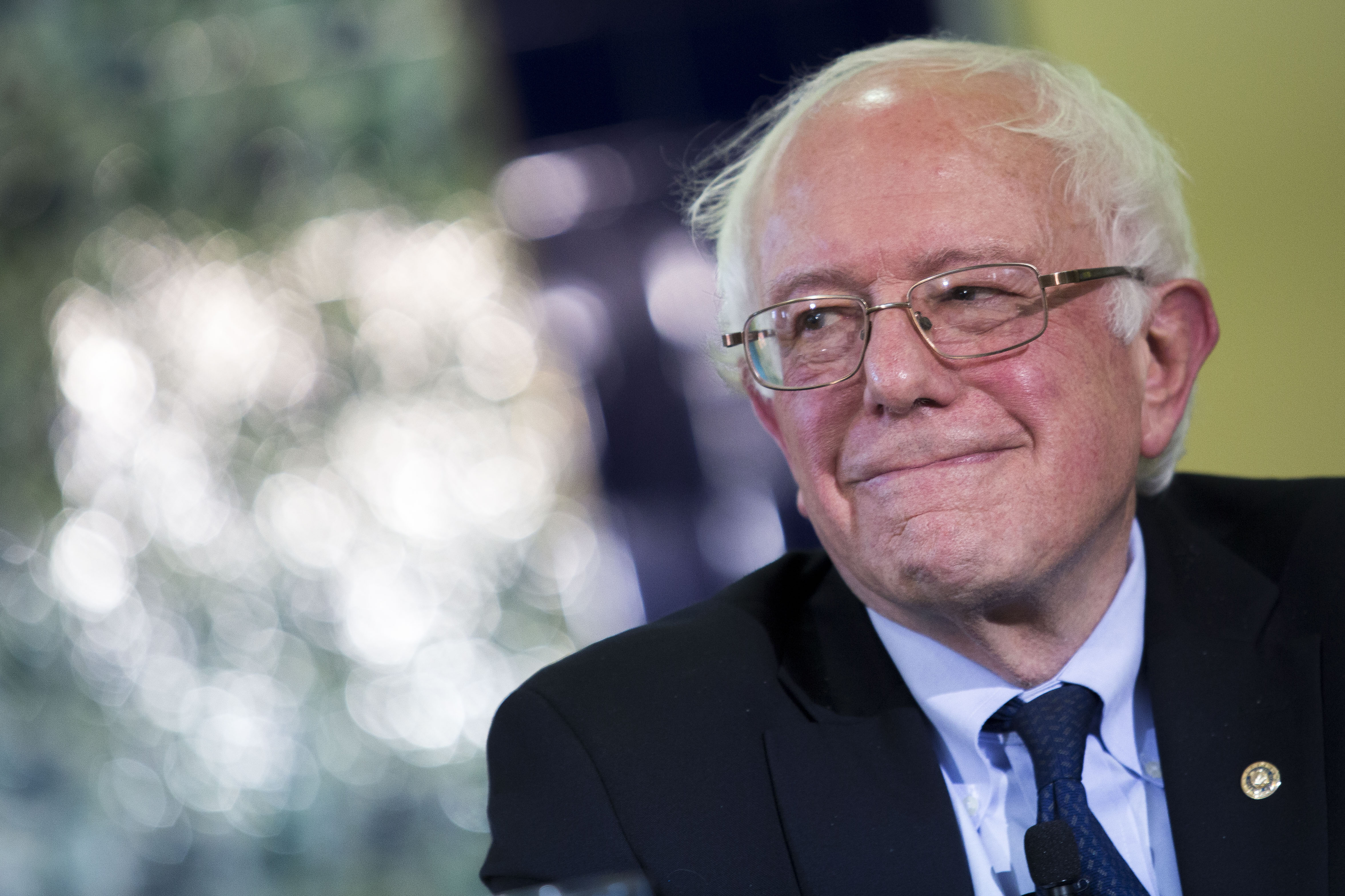 Bernie Sanders smiles during an interfaith roundtable in Washington, DC on Dec. 16, 2015. (Drew Angerer—Bloomberg/Getty Images)